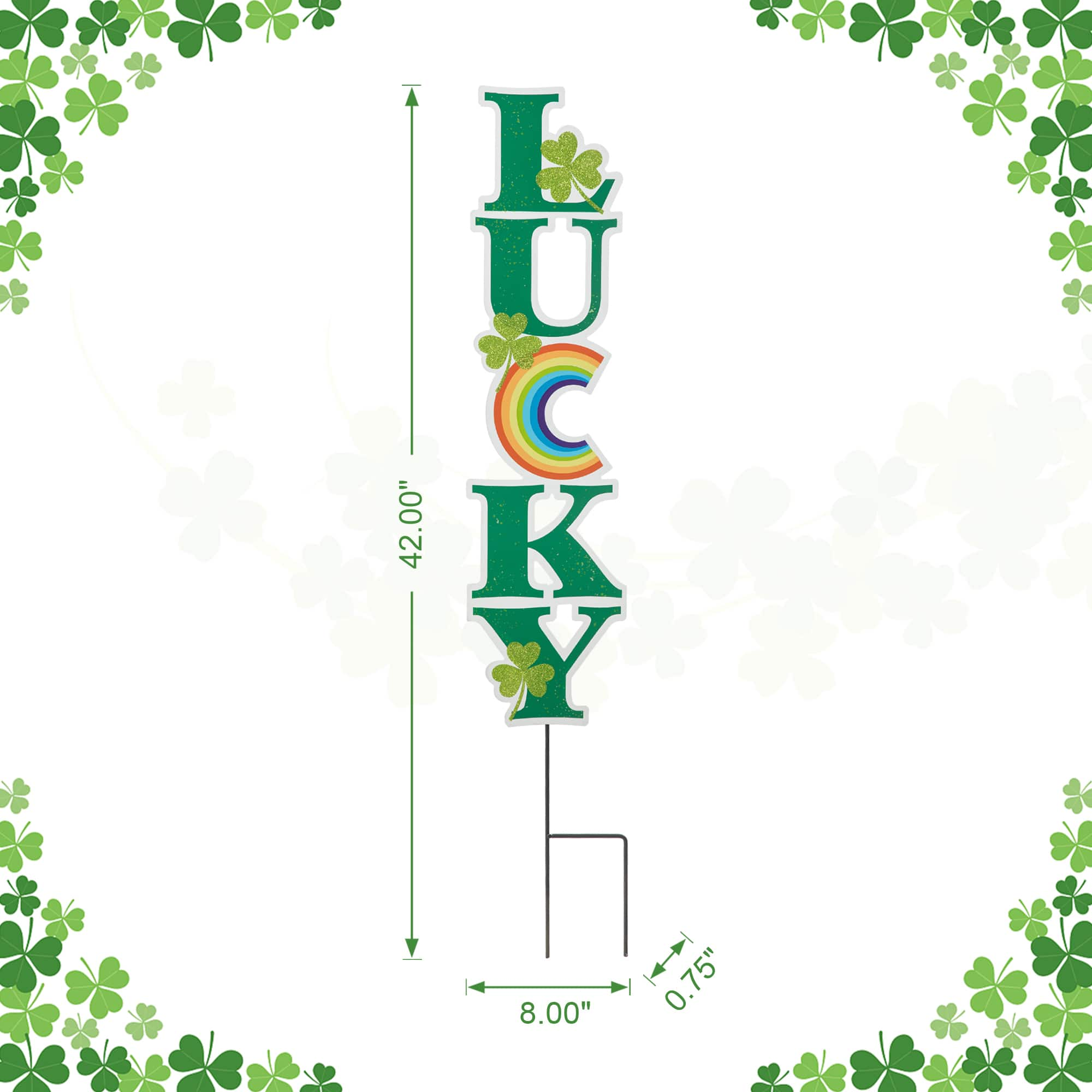 Glitzhome&#xAE; 42&#x22; St. Patrick&#x27;s Metal LUCKY Yard Stake