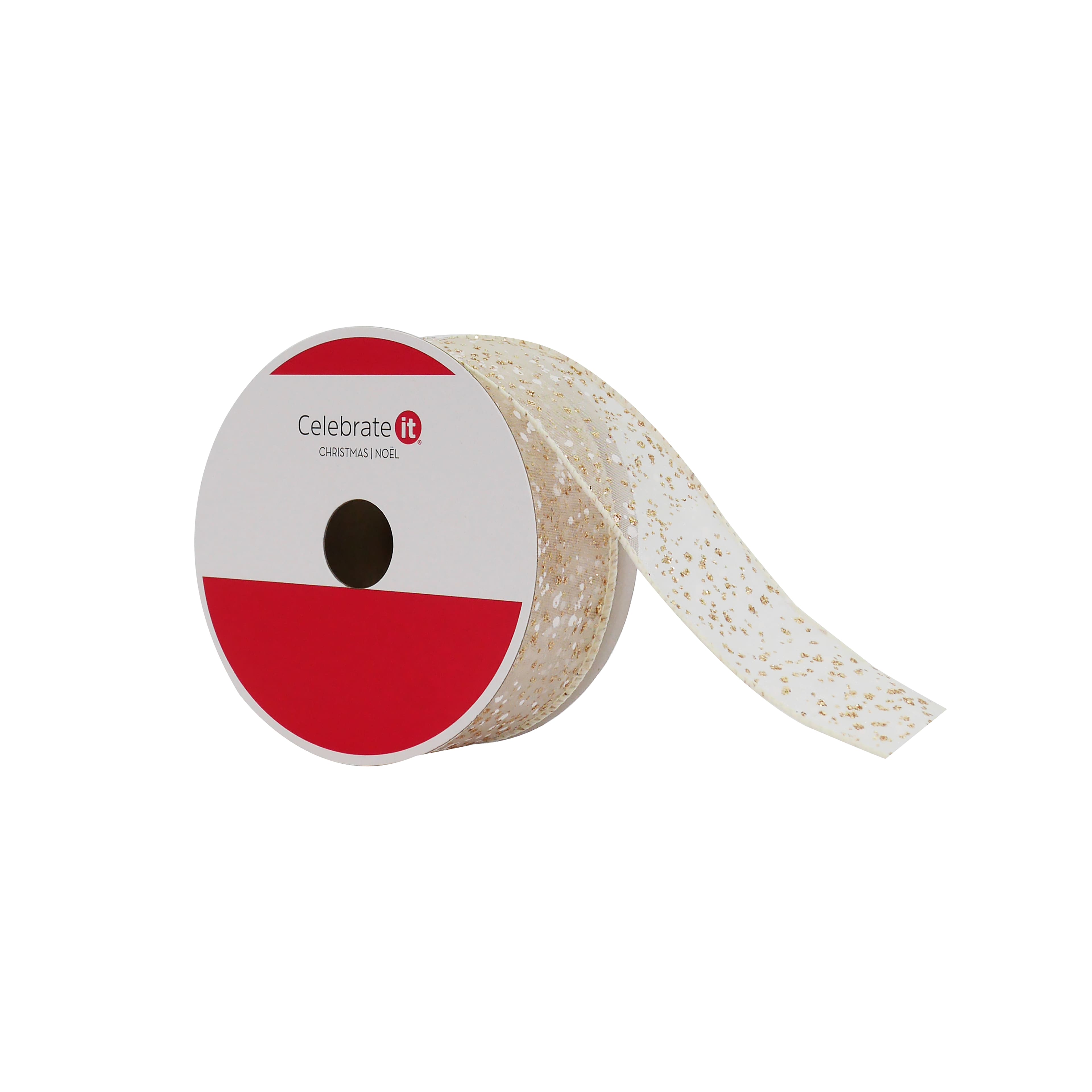 1.5&#x22; x 30ft. Gold Glitter Wired Sheer Ribbon by Celebrate It&#xAE;