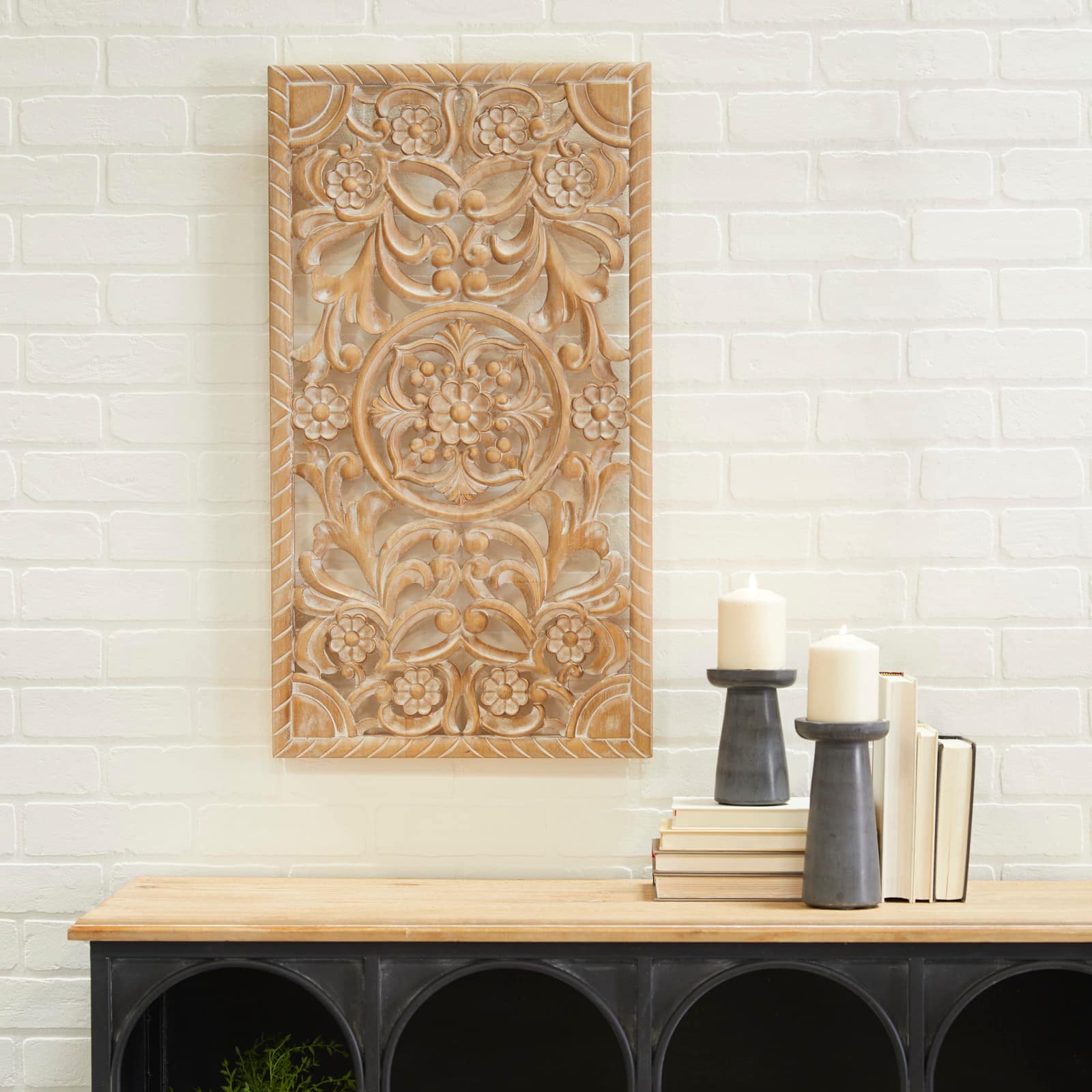 Brown Wood Bohemian Floral Wall Decor 37" x 17" x 2"