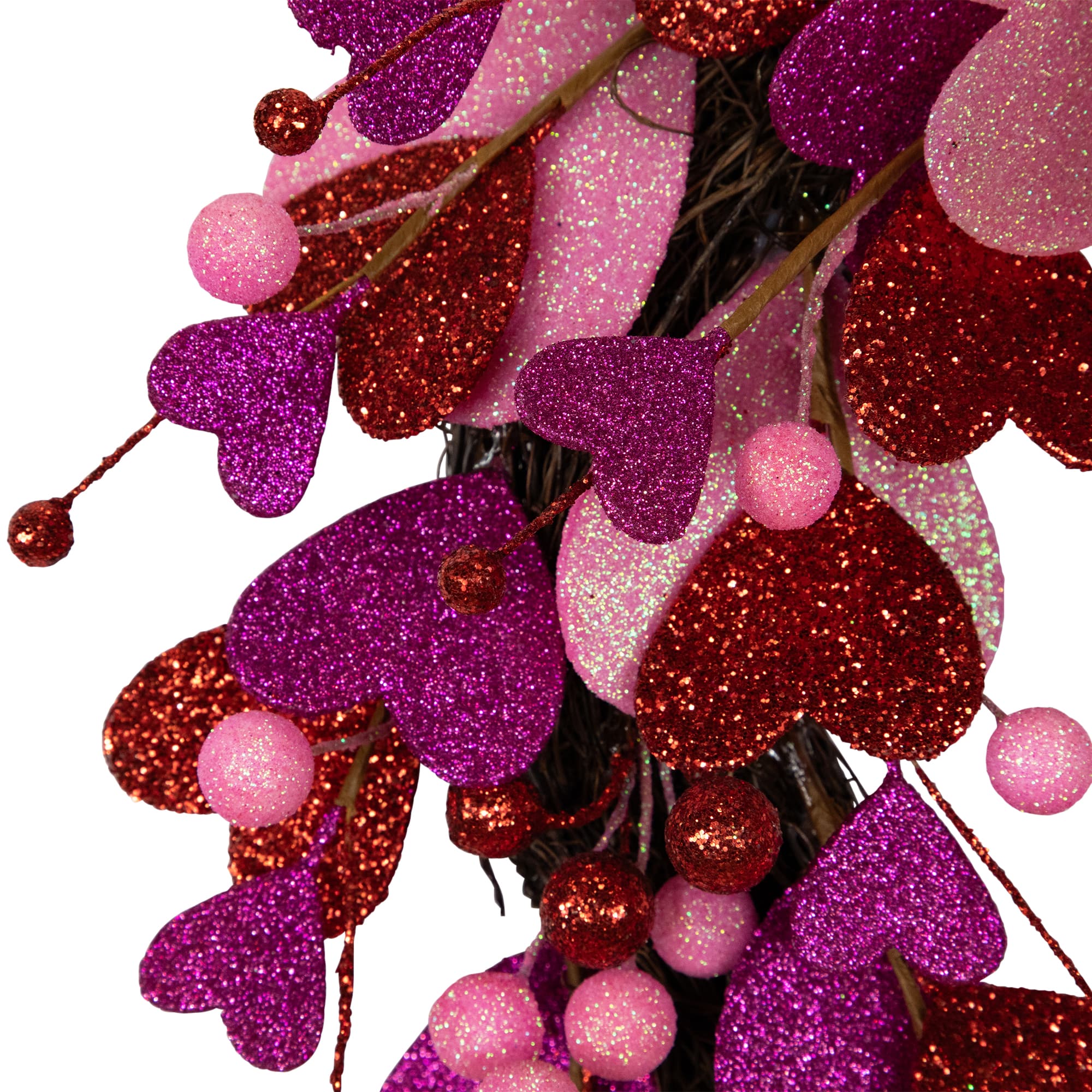 20&#x22; Glittered Hearts &#x26; Berries Valentine&#x27;s Day Twig Wreath