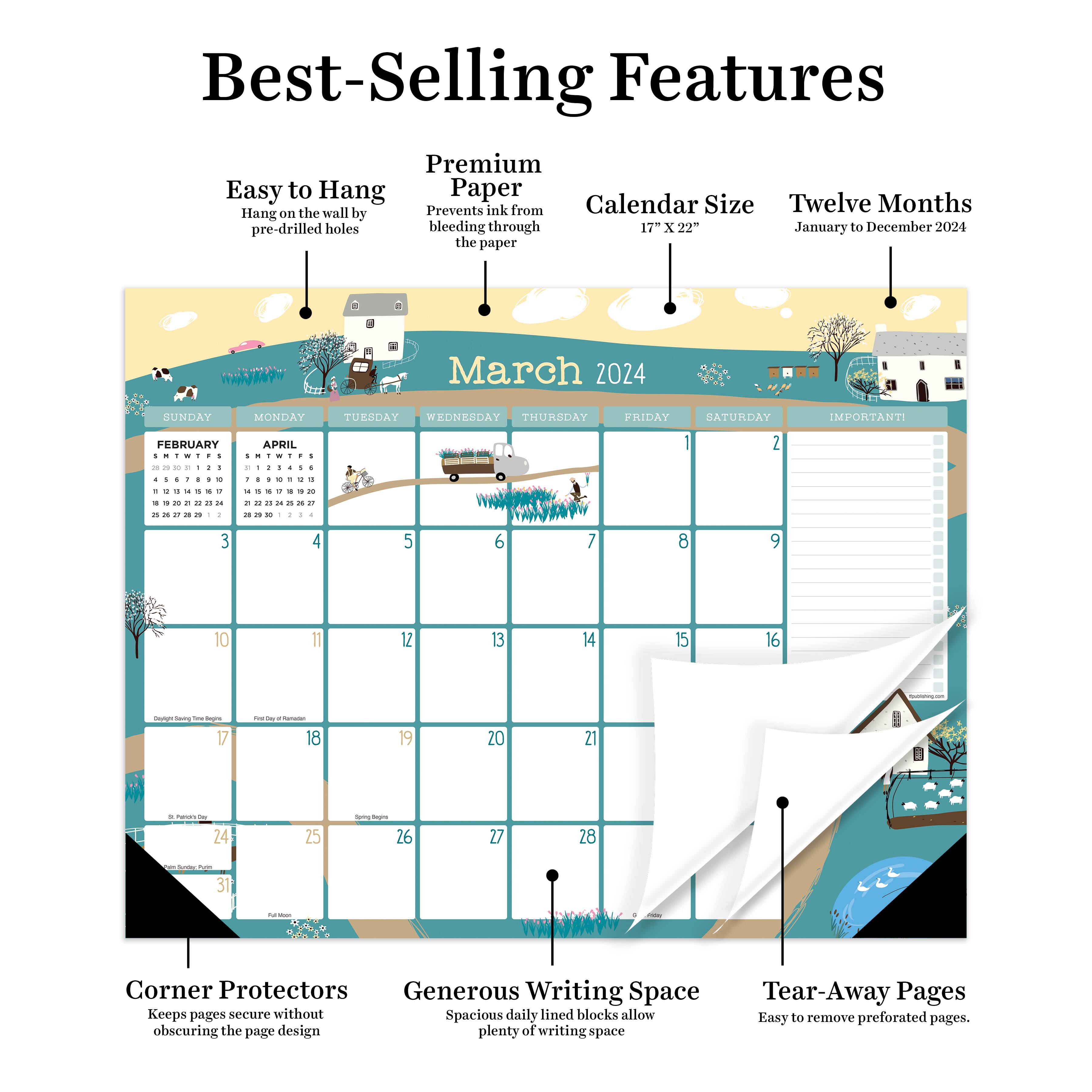 TF Publishing 2024 Folk Love Medium Desk Pad Monthly Blotter Calendar