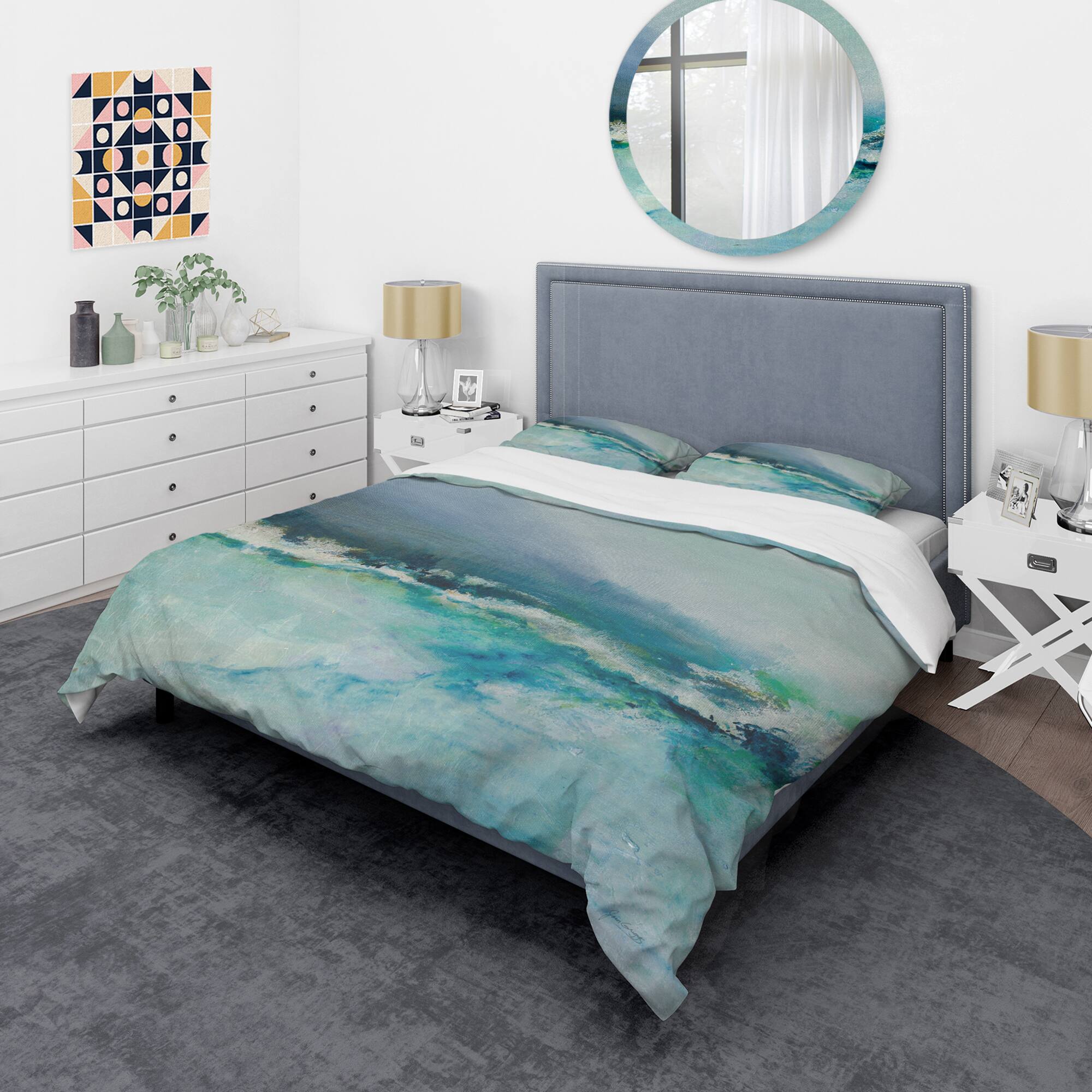 Designart &#x27;Indigo Abstract Watercolor Blue&#x27; Coastal Bedding Set - Duvet Cover &#x26; Shams