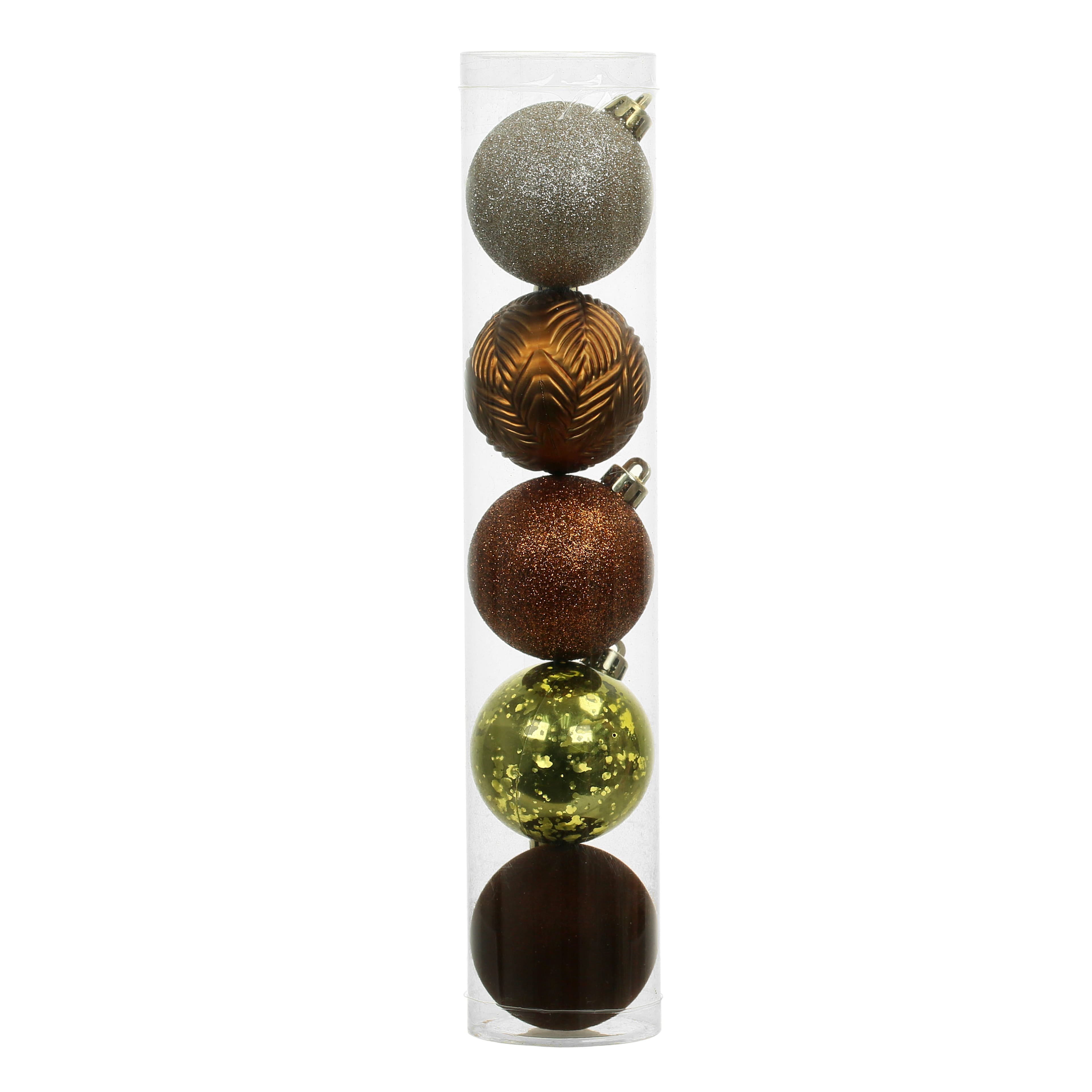 5 Pack 2.2&#x22; Gingerbread Forest Brown, Copper &#x26; Gold Shatterproof Ball Ornaments by Ashland&#xAE;