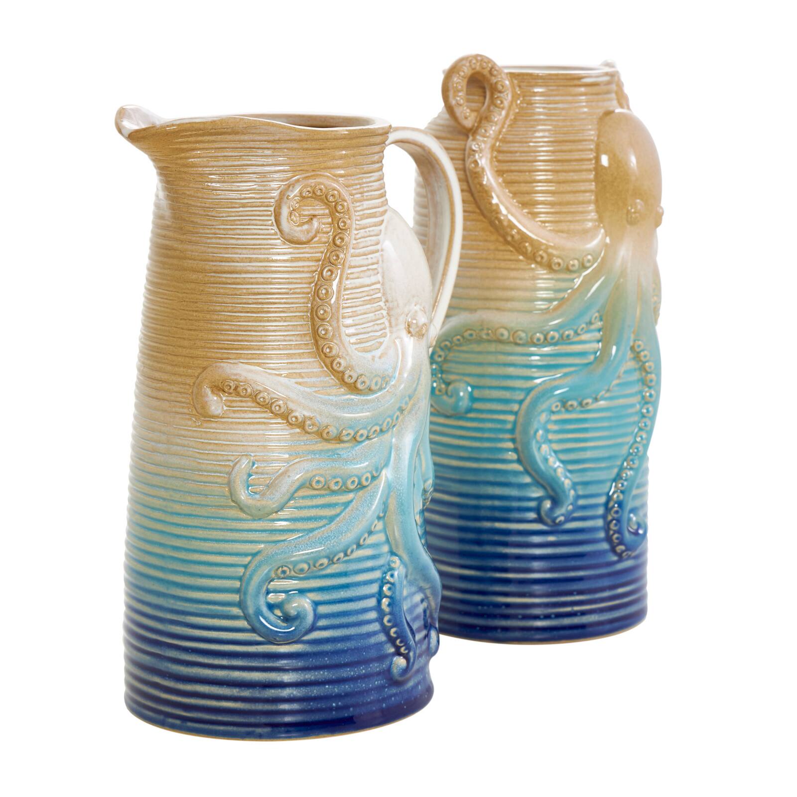 Blue Ombre Ceramic Octopus Vase Set