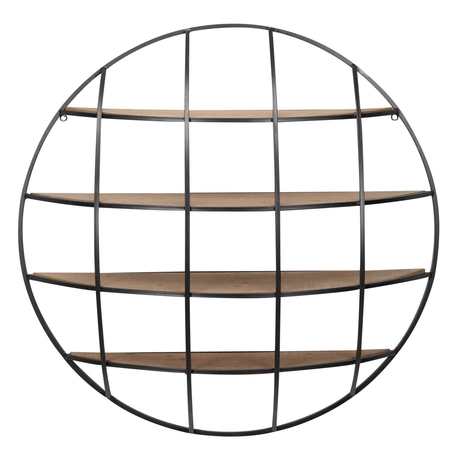 36" Light Brown Iron Round Wall Shelf Unit