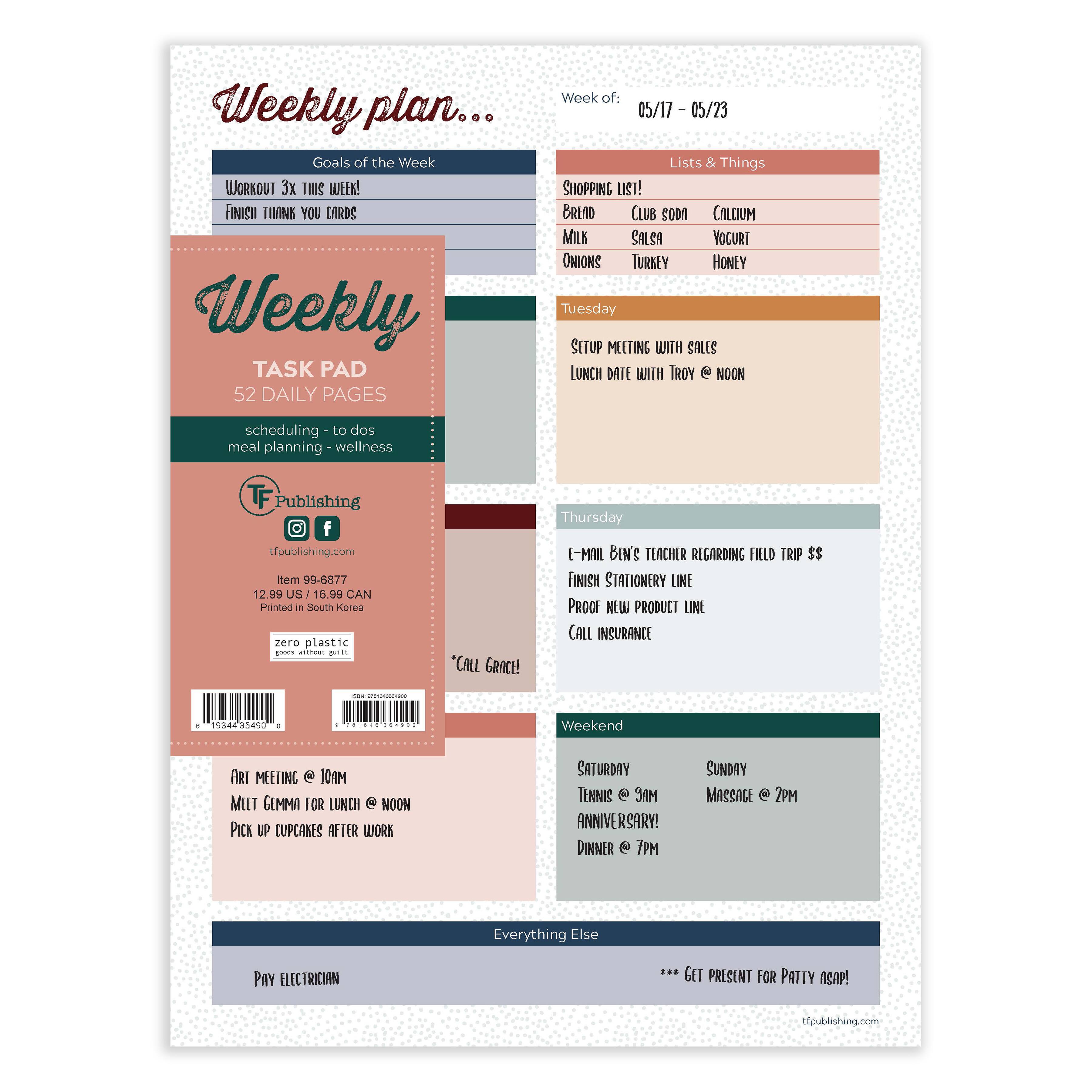 TF Publishing Boho Design Large Weekly Task Planner Desk Pad