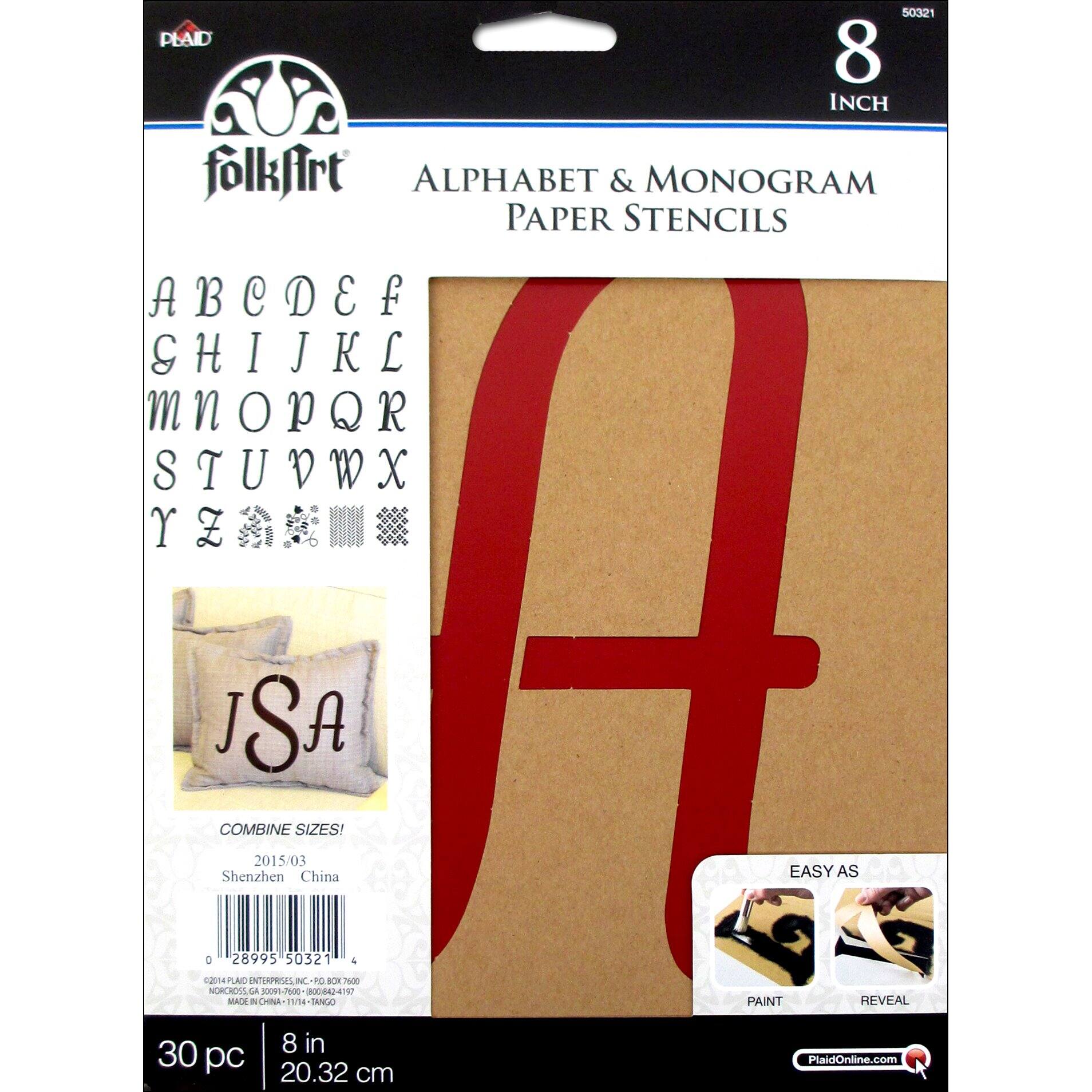 PLAID FolkArt 8 Italic Alphabet & Monogram Paper Stencils