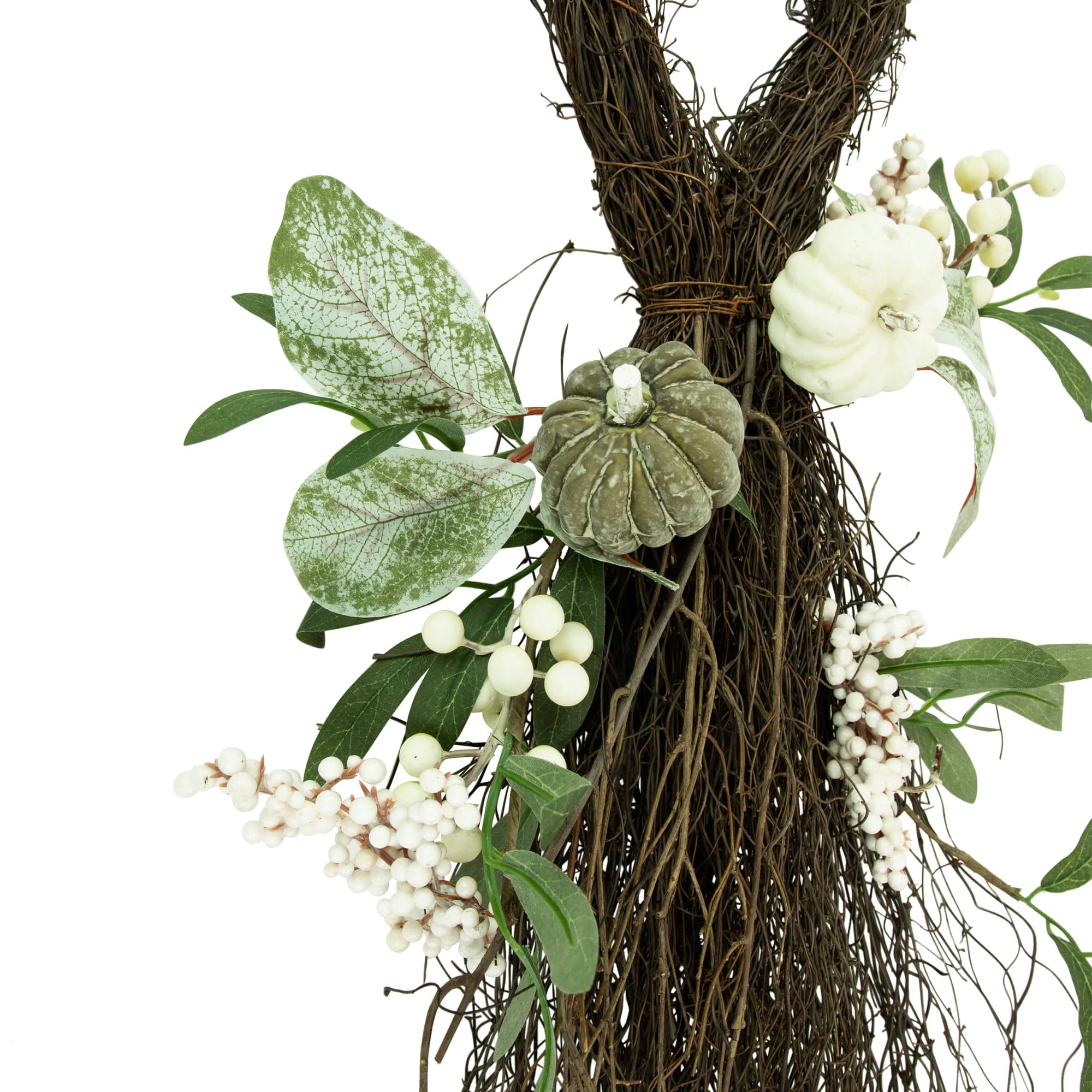 24" Pumpkins & Berries Artificial Fall Harvest Twig Teardrop Swag