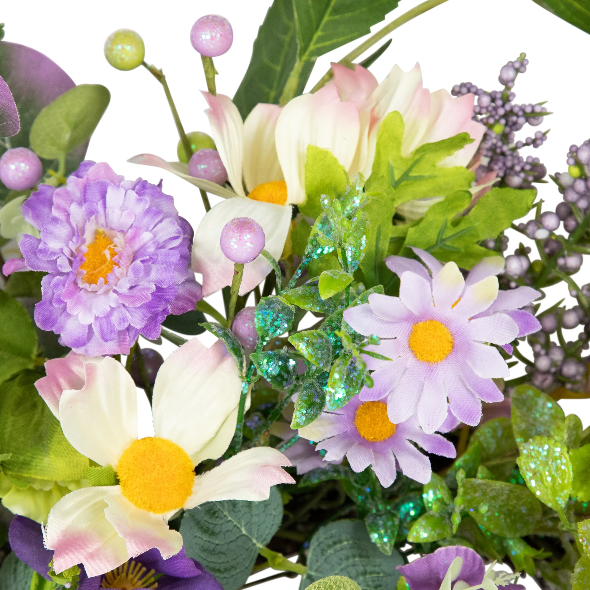 24" Purple Daisy & Mixed Foliage Floral Spring Wreath