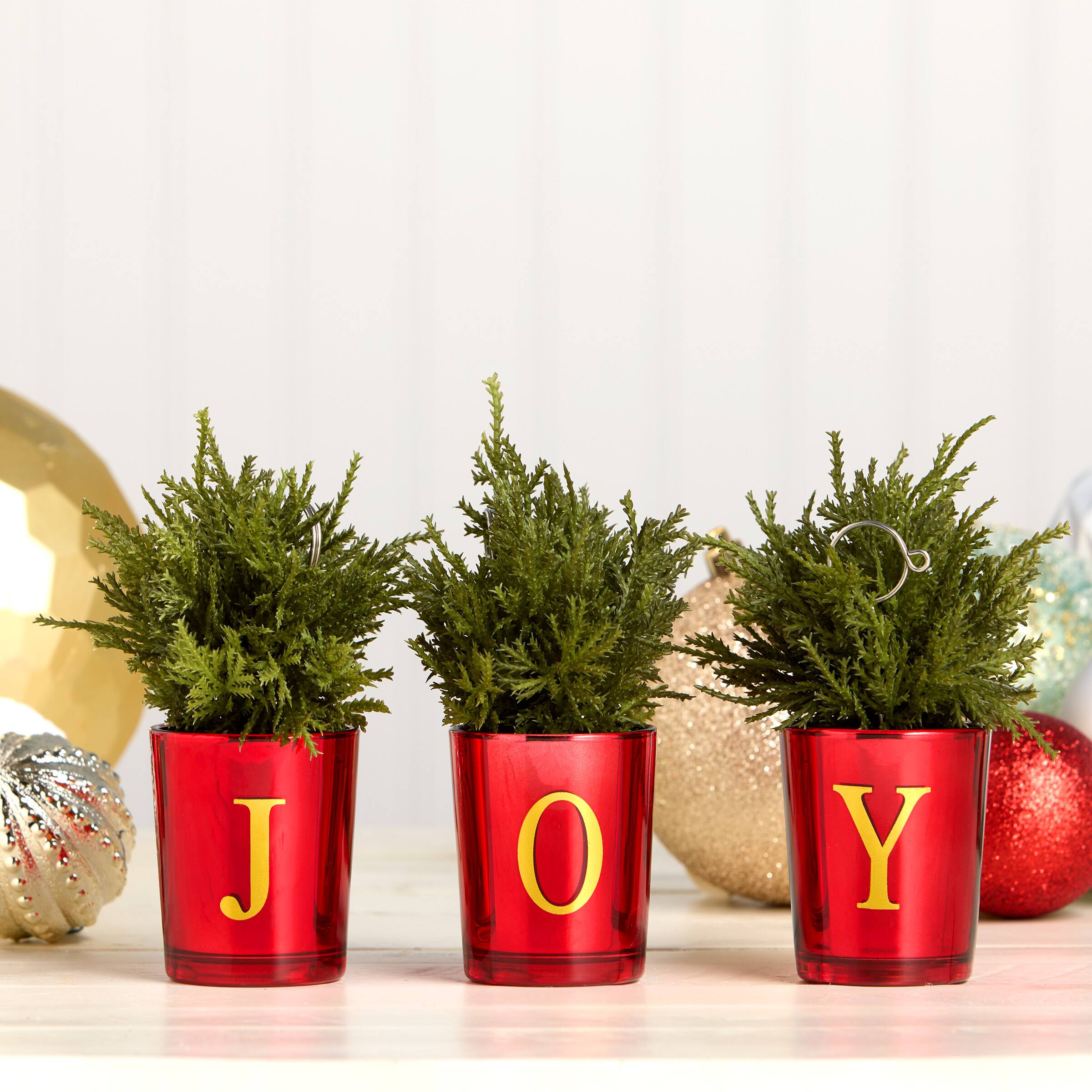 8&#x22; Christmas Joy Tabletop Votive Card Holder Set