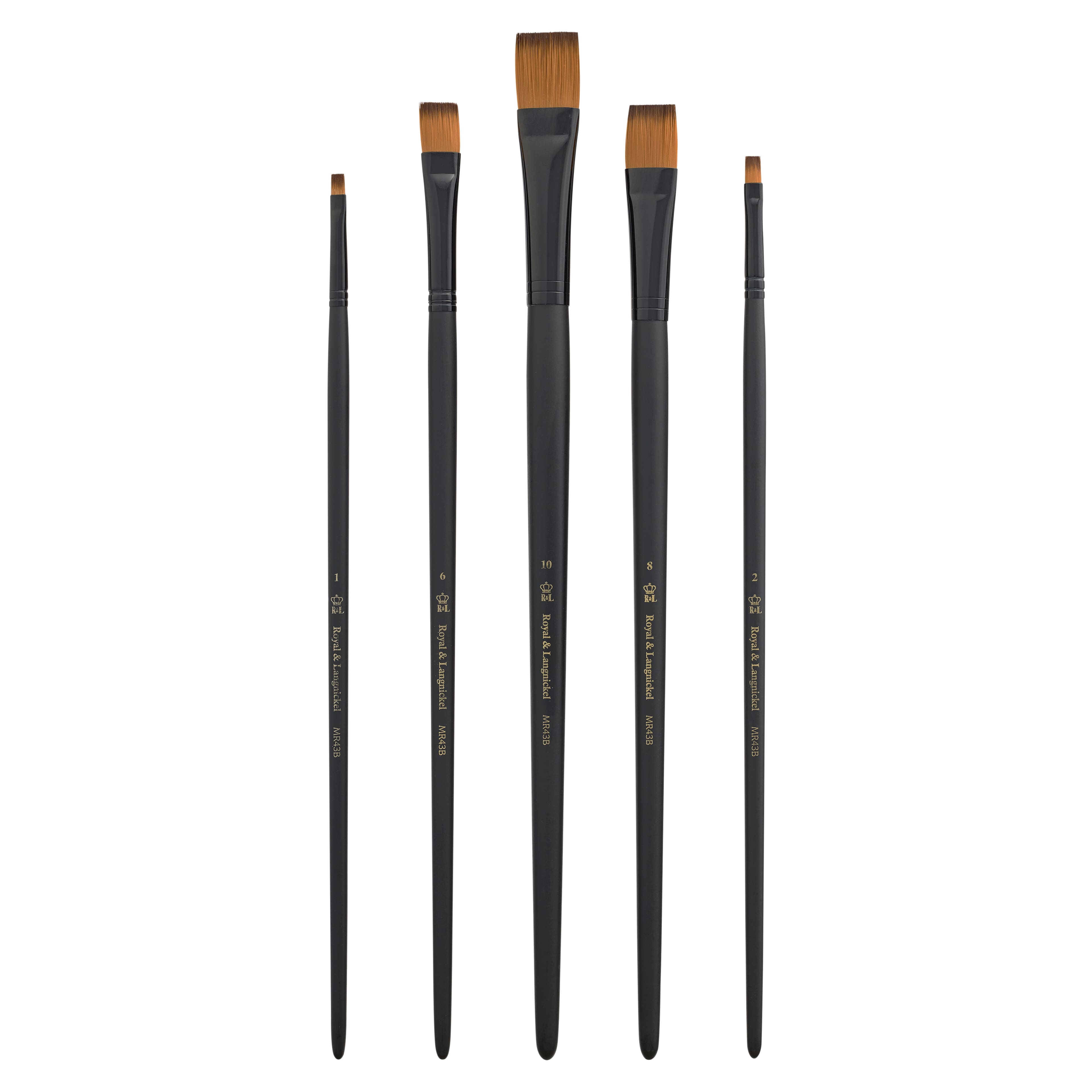 Ensemble de 5 pinceaux carrés en taklon doré pour acrylique Essentials de Royal & Langnickel