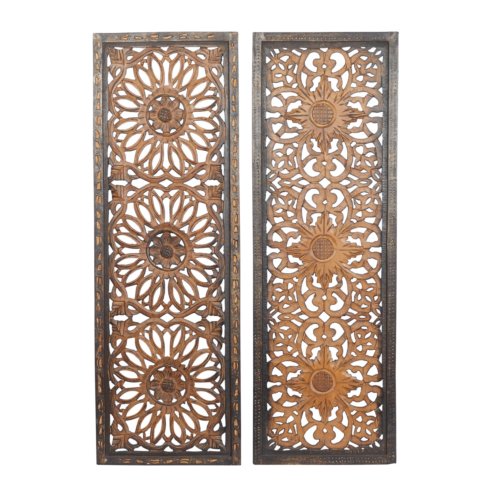 Set of 2 Brown Wood Traditional Wall Decor, 48&#x22; x 16&#x22;