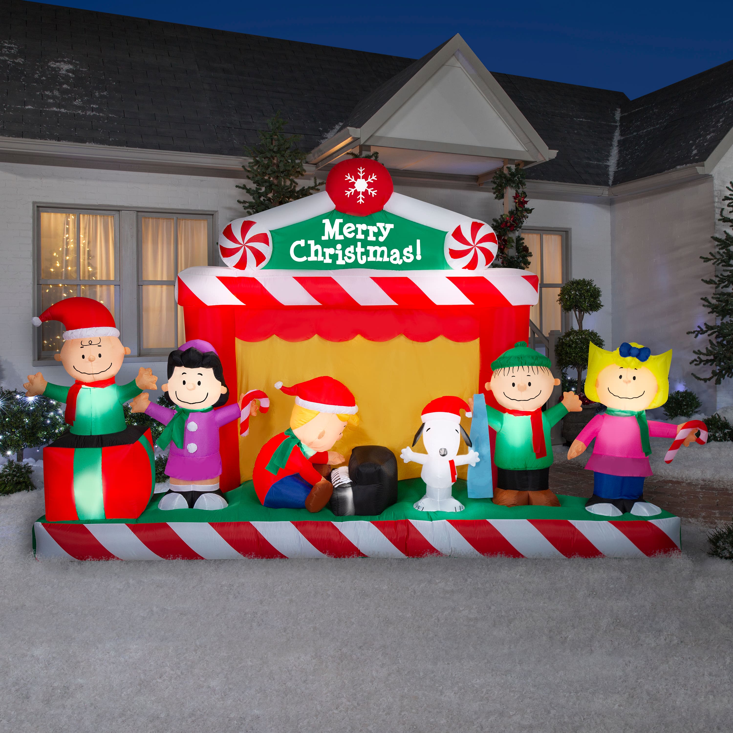 7ft. Airblown&#xAE; Inflatable Giant Christmas Peanuts Gang Christmas Stage Scene