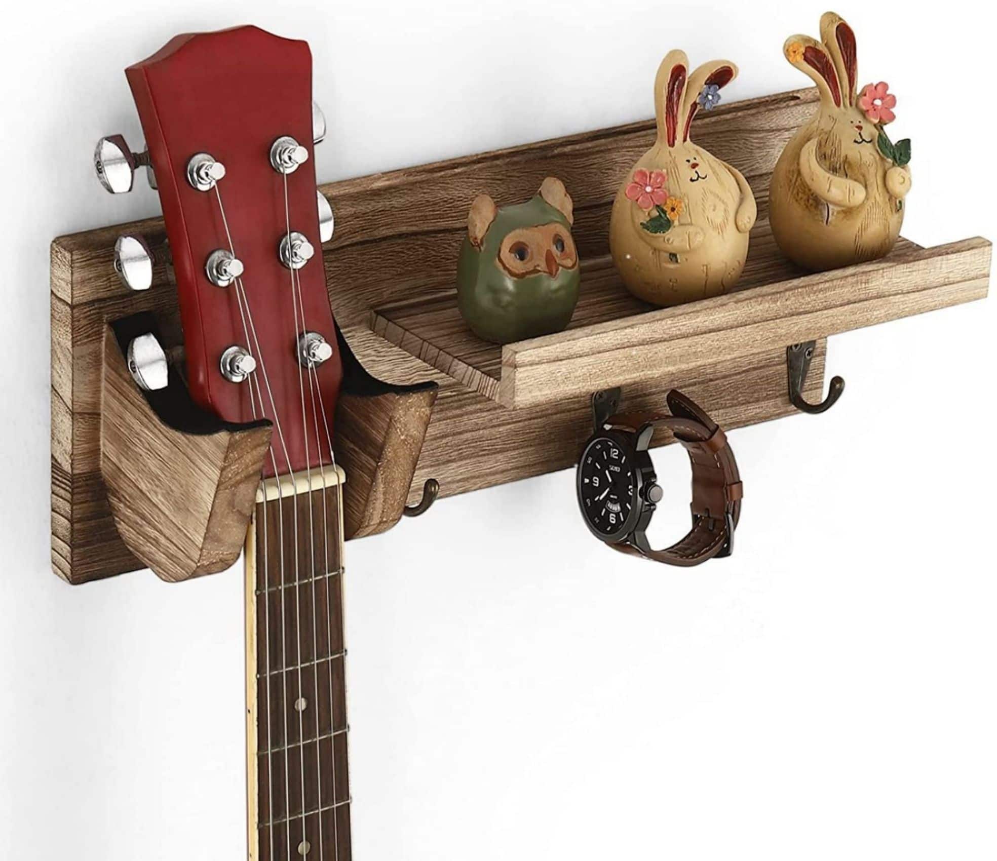 NEX™ Wood Guitar Wall Hanger with Shelf & 3 Hooks