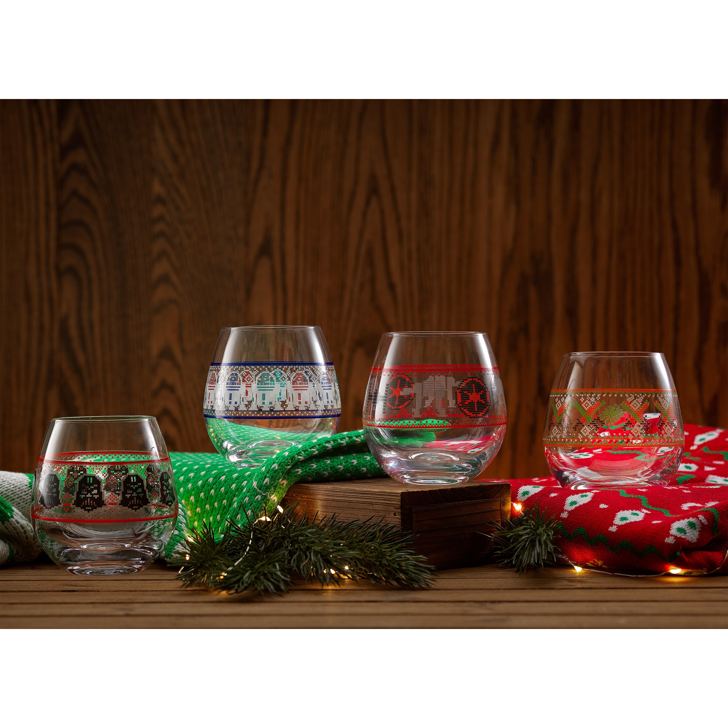 JoyJolt&#xAE; Star Wars&#x2122; 15oz. Ugly Sweater Collection Stemless Drinking Glass, 4ct.