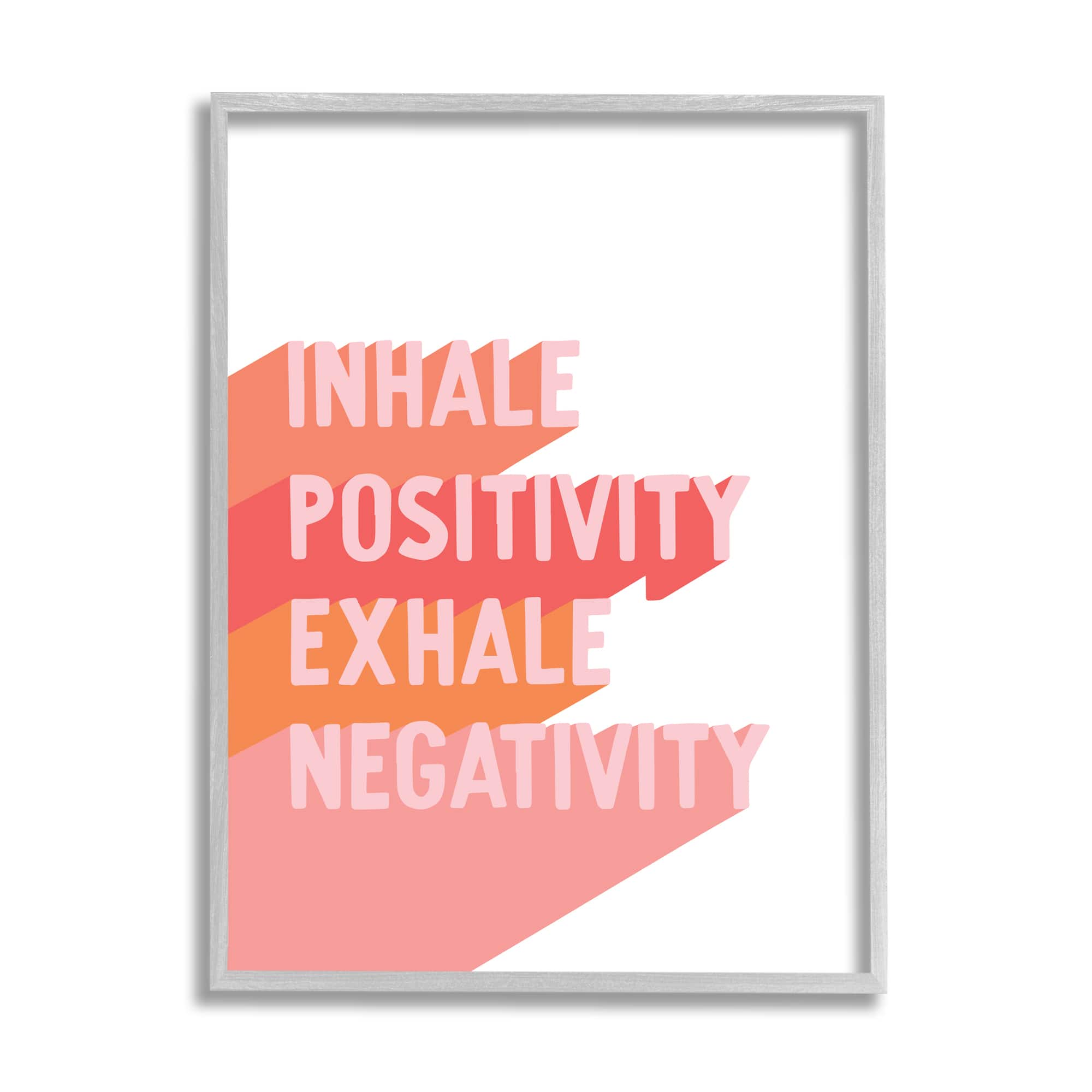 Stupell Industries Inhale Positivity Exhale Negativity Motivational Phrase Pink Pop Framed Wall Art