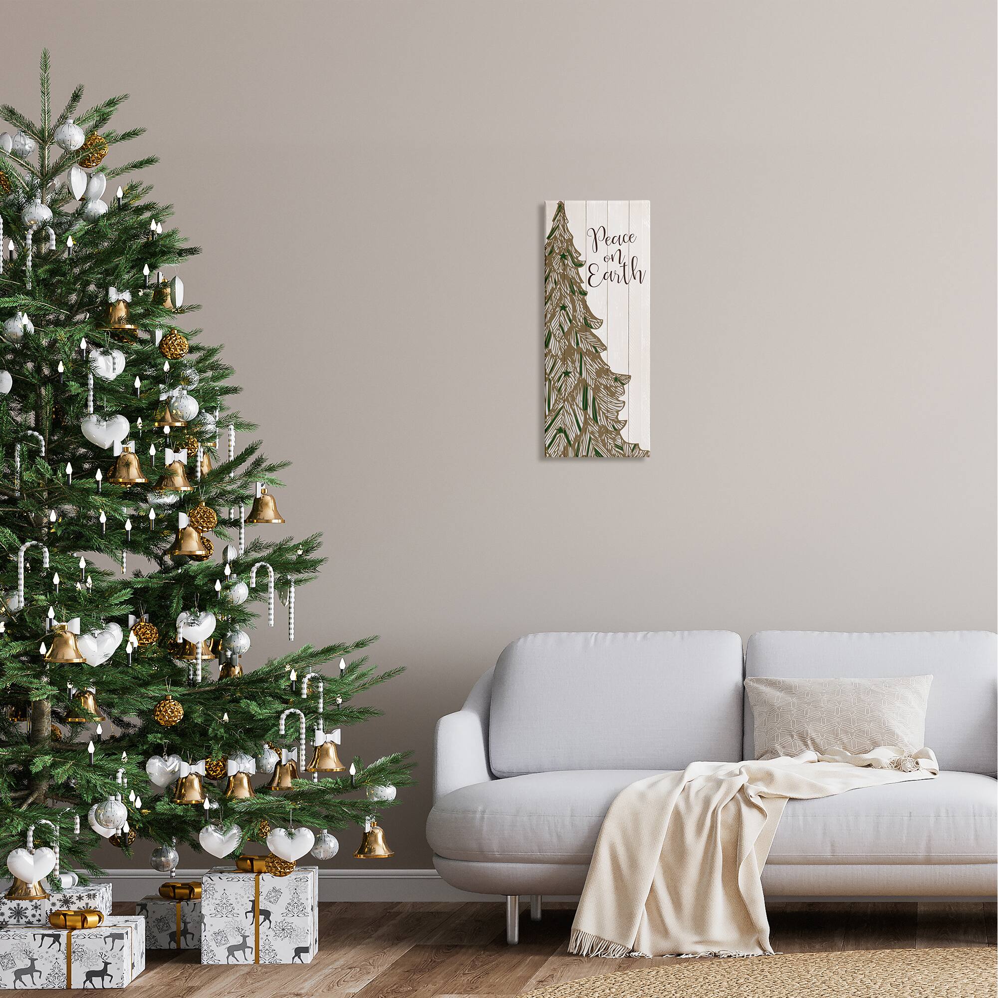 Stupell Industries Peace On Earth Tree Phrase Canvas Wall Art