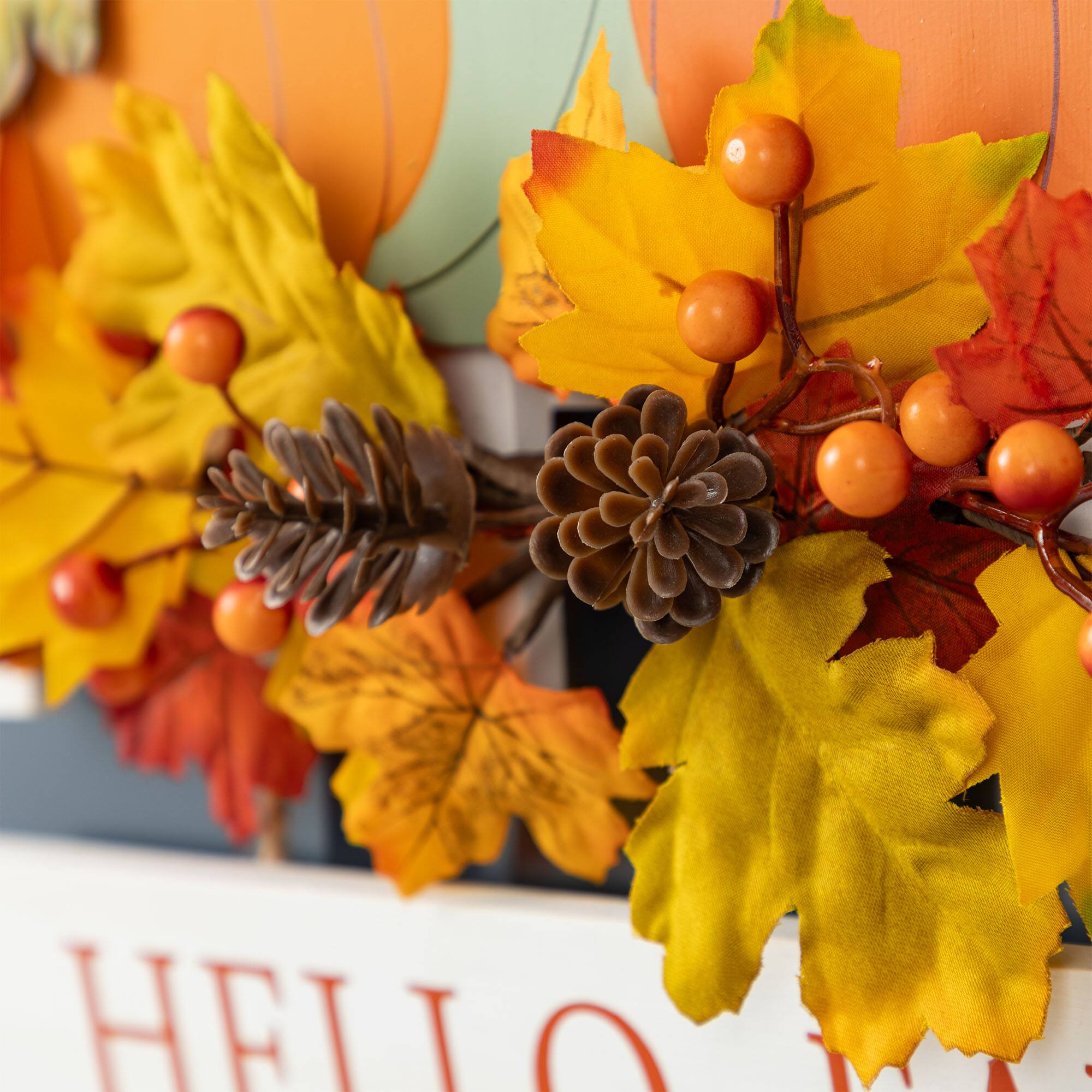 Glitzhome&#xAE; 14&#x22; Fall Wooden Patch with Floral Door Hanger