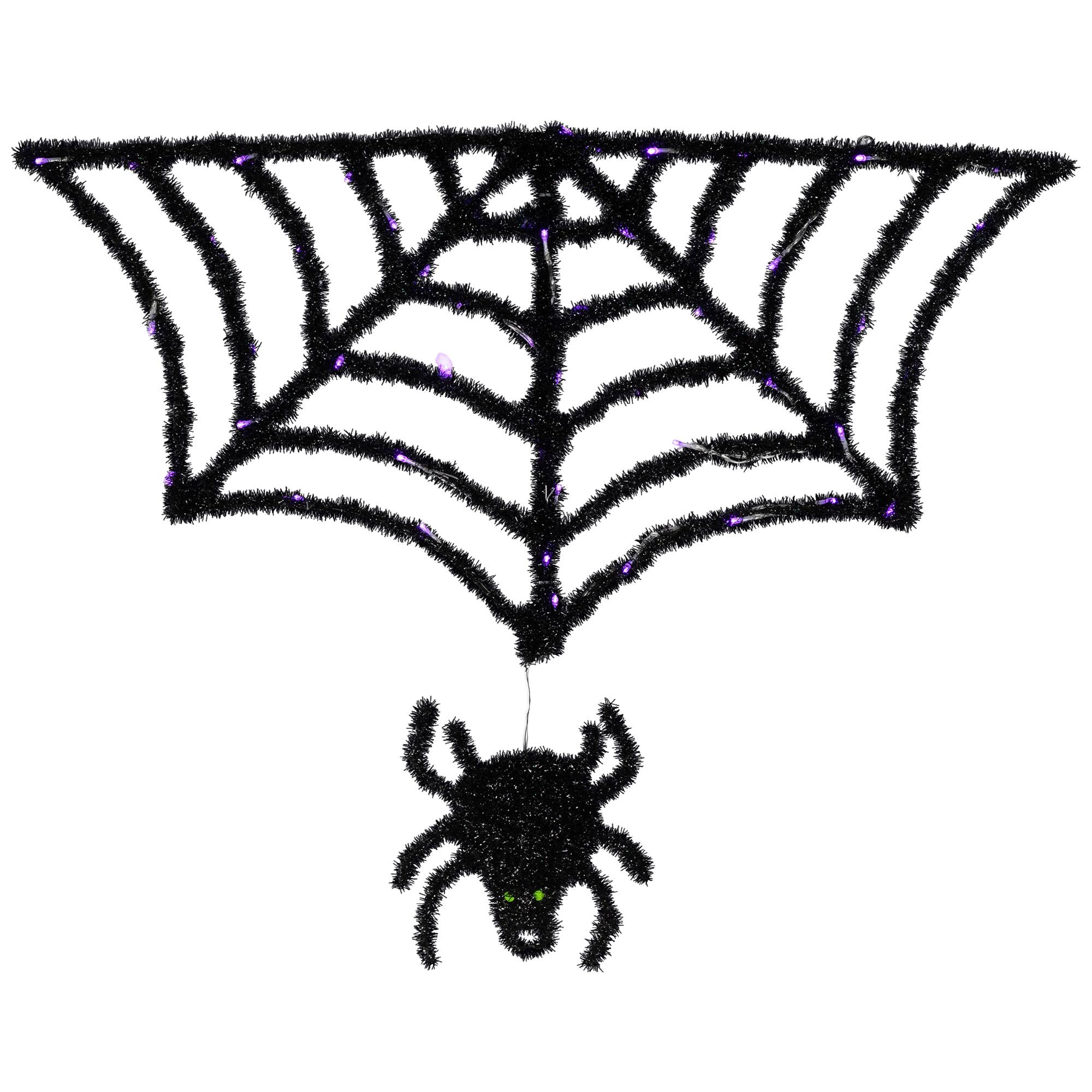 Lighted Spider and Web Halloween Decoration - 36" - Black - Purple LED Lights