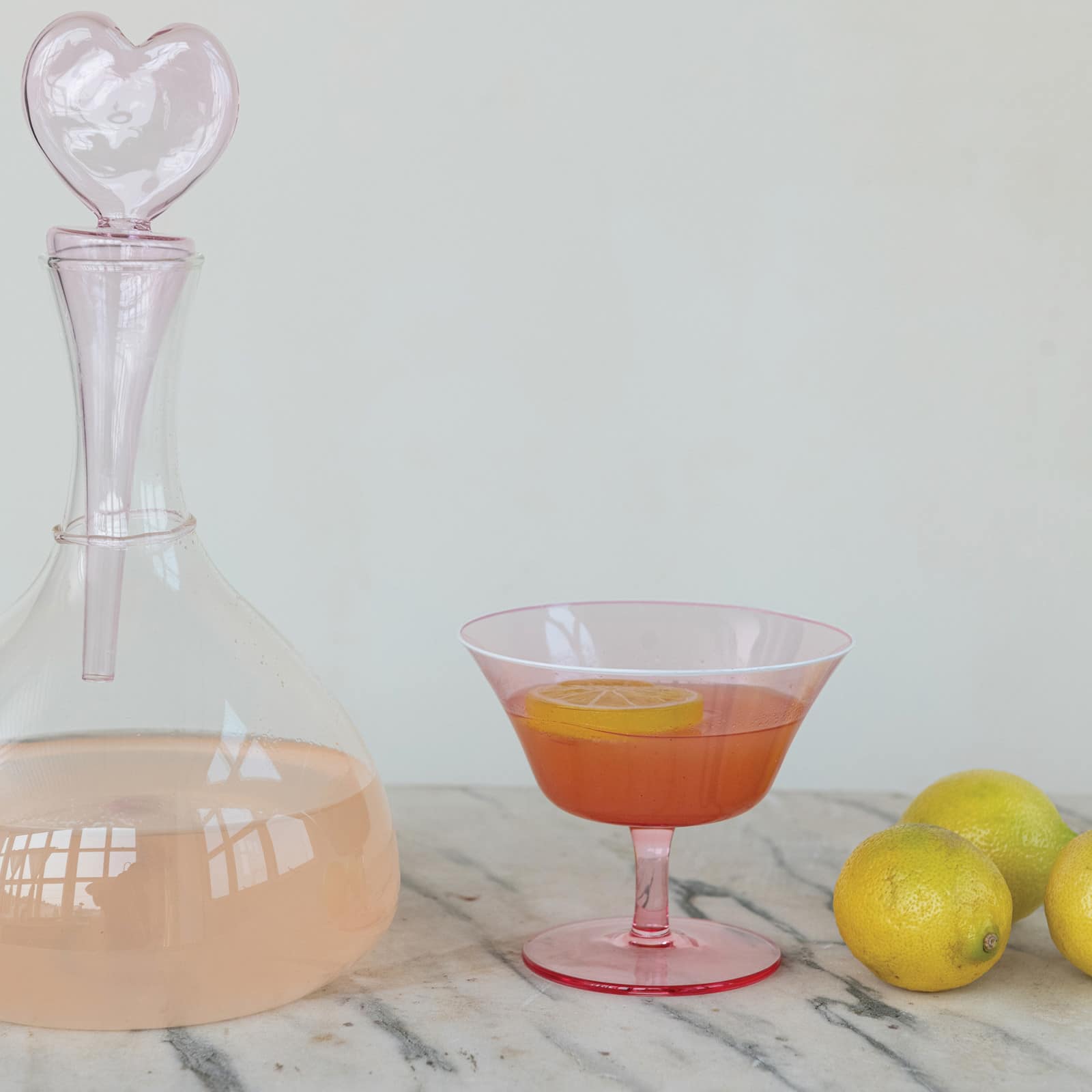 Hello Honey 8-Ounce Stemmed Coupe Glass with White Rim, Pink, Set of 4