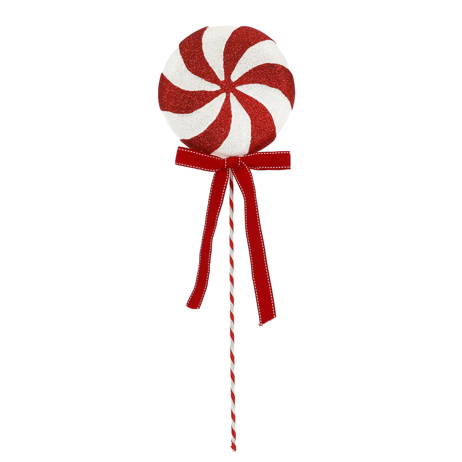 24&#x22; Red &#x26; White Glitter Peppermint Stem with Bow by Ashland&#xAE;