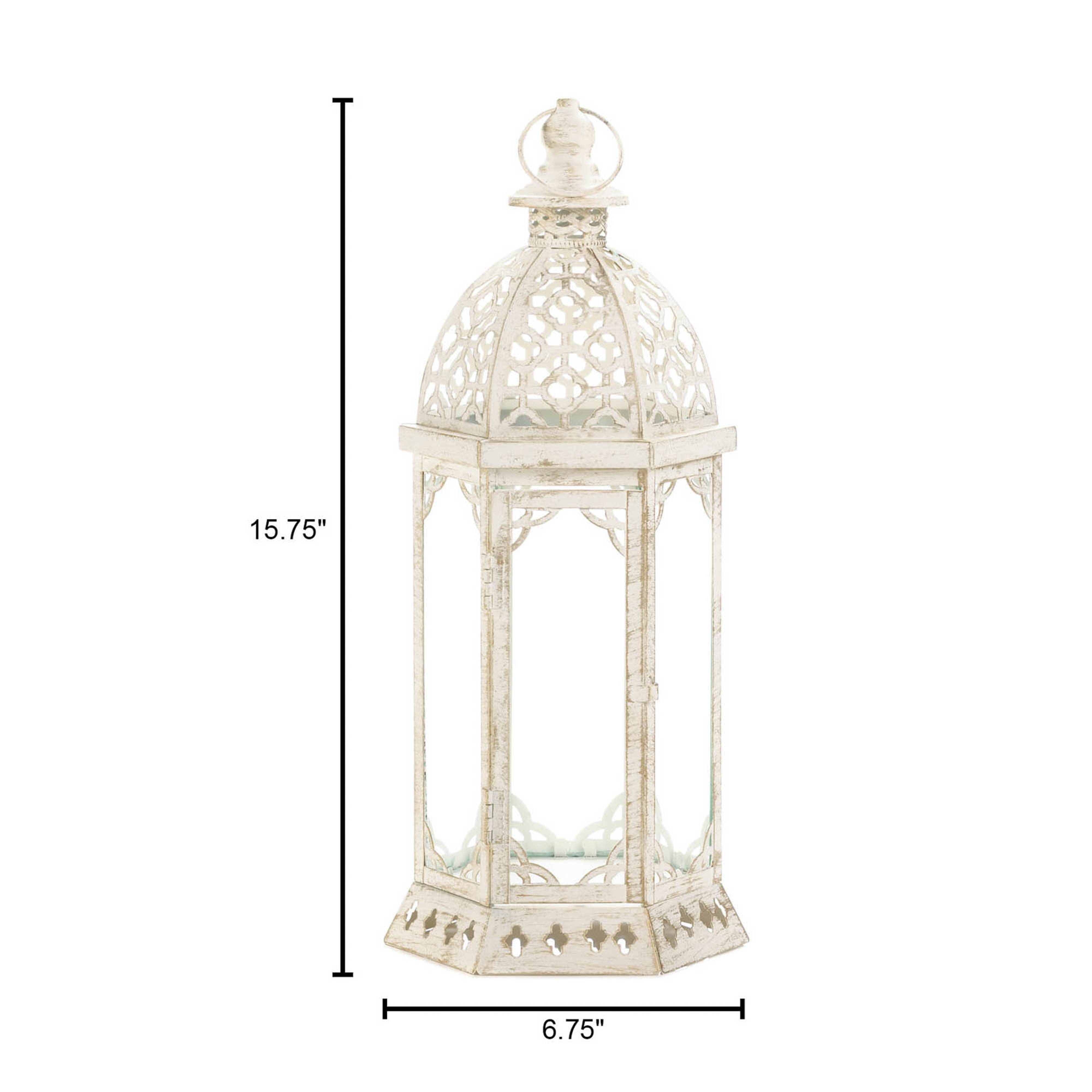 16'' Graceful Distressed White Lantern