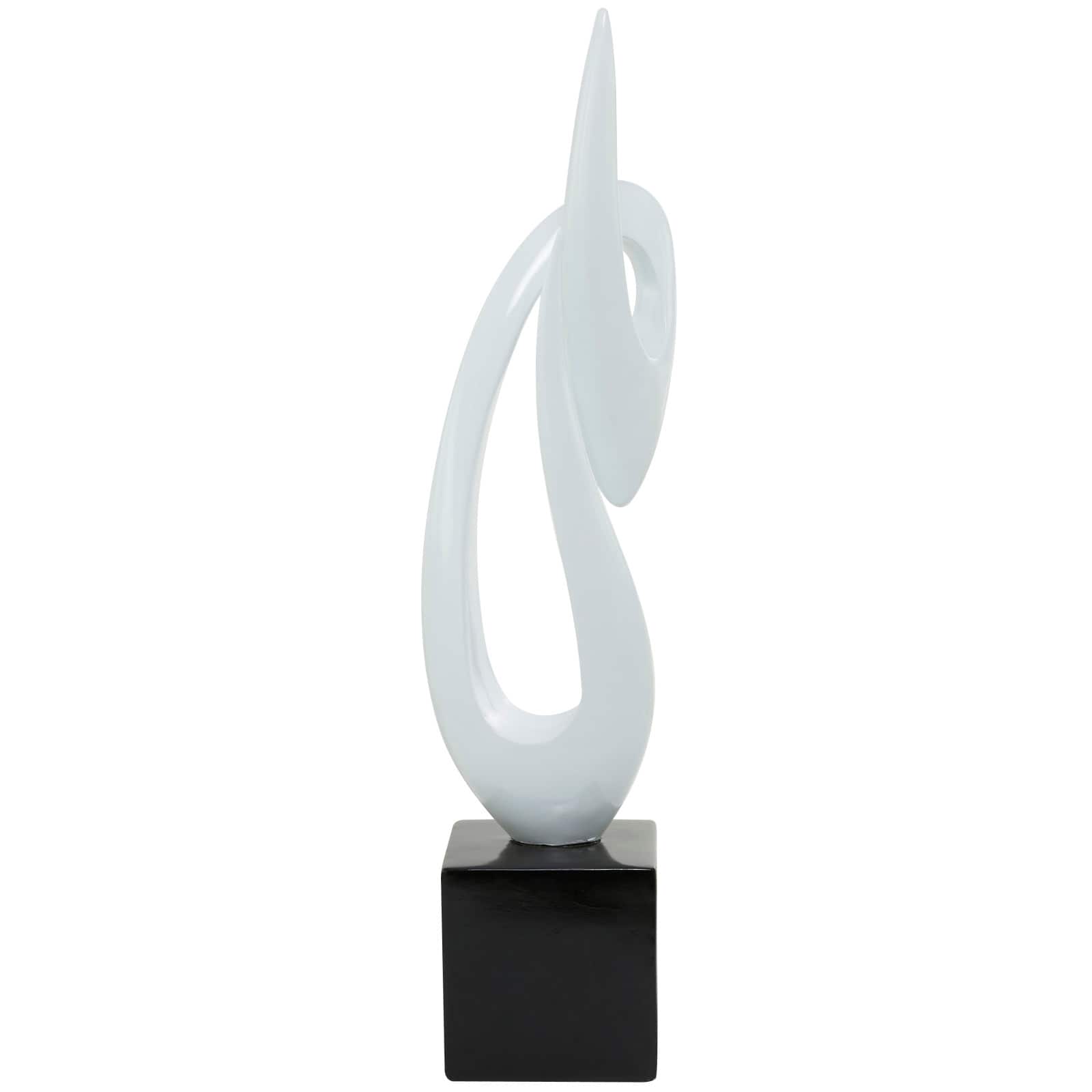 40&#x22; White Swirl Abstract Sculpture with Black Base