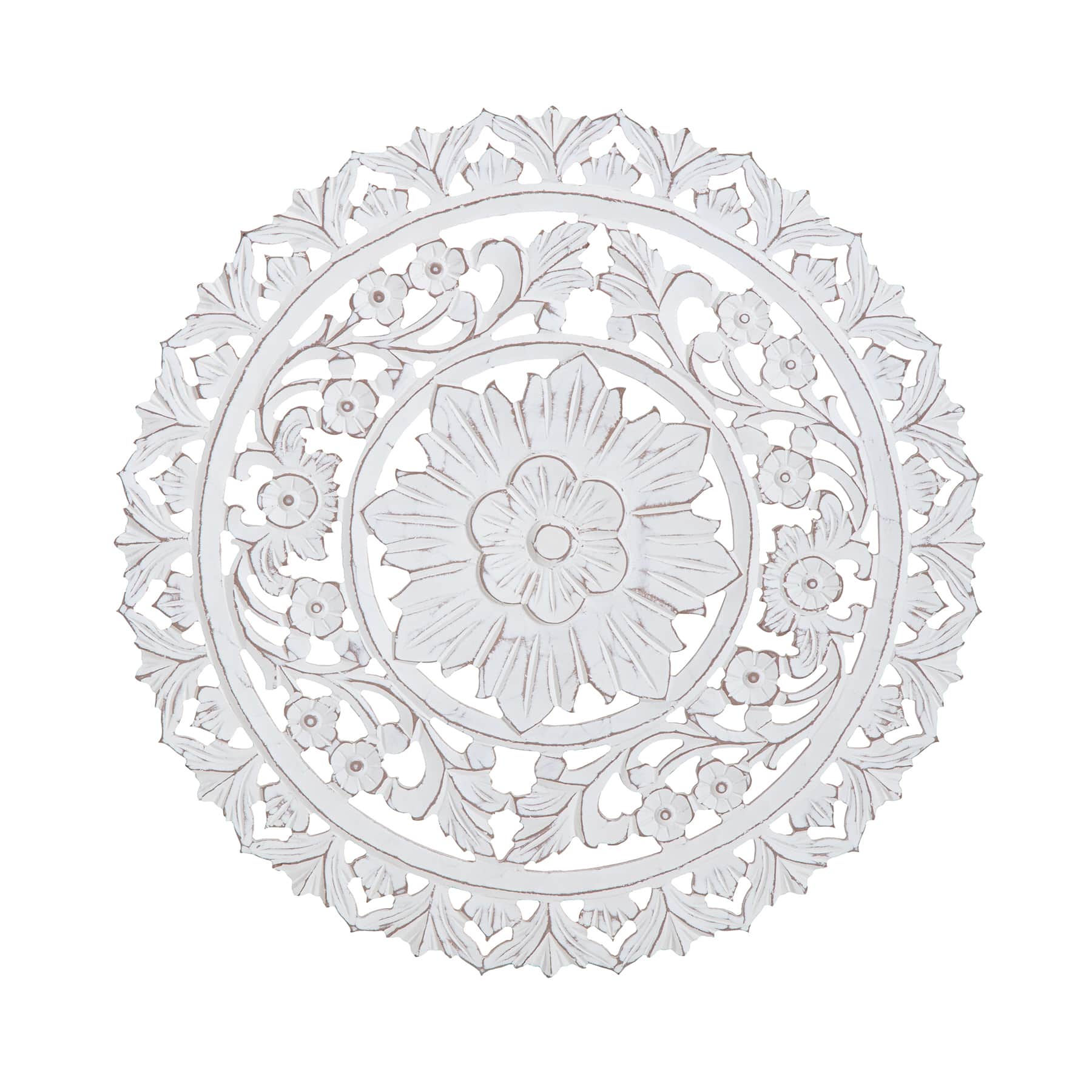 Habitat Etta 24&#x22; White Carved Floral Round Wall Art