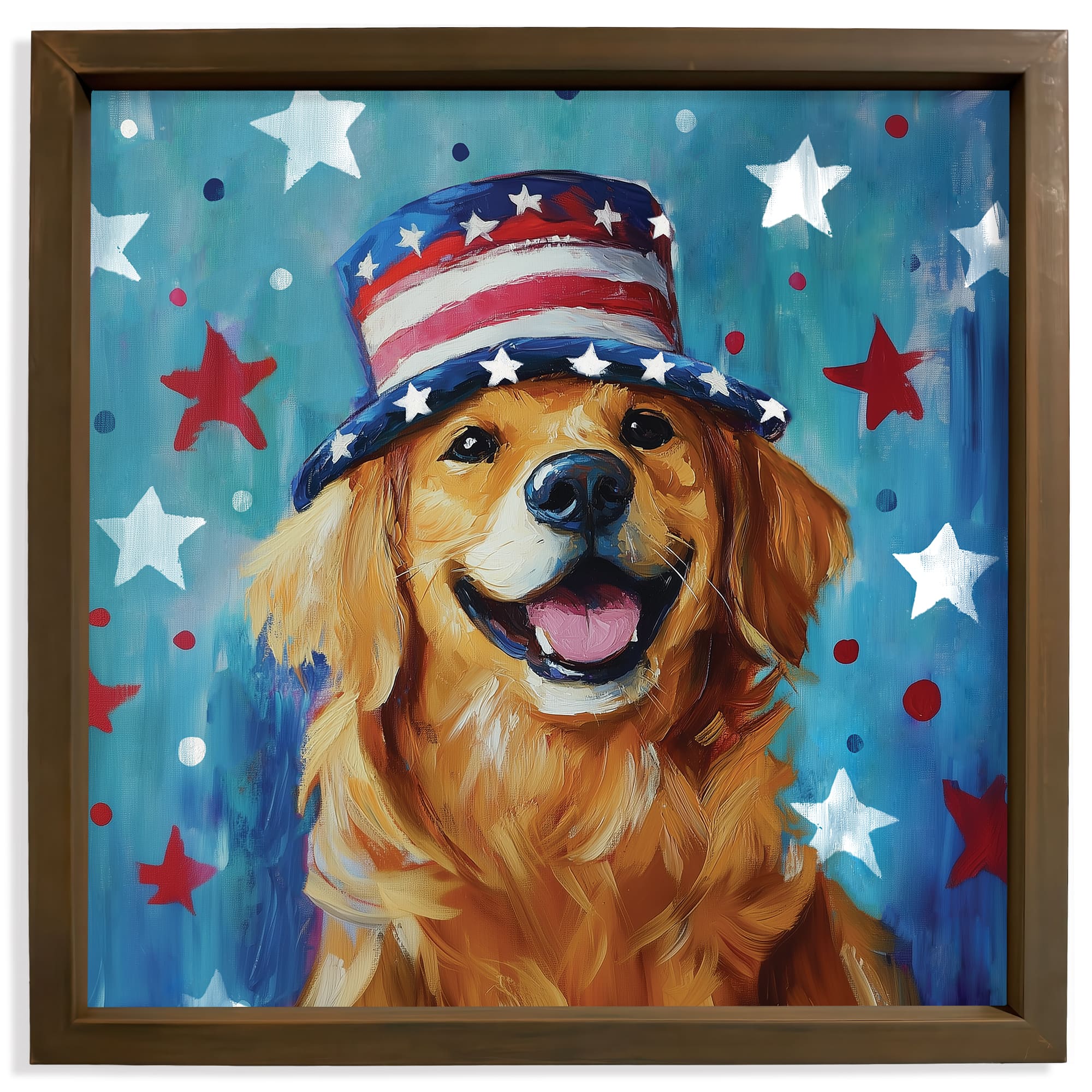 16" x 16" Patriotic Golden Retriever Framed Print
