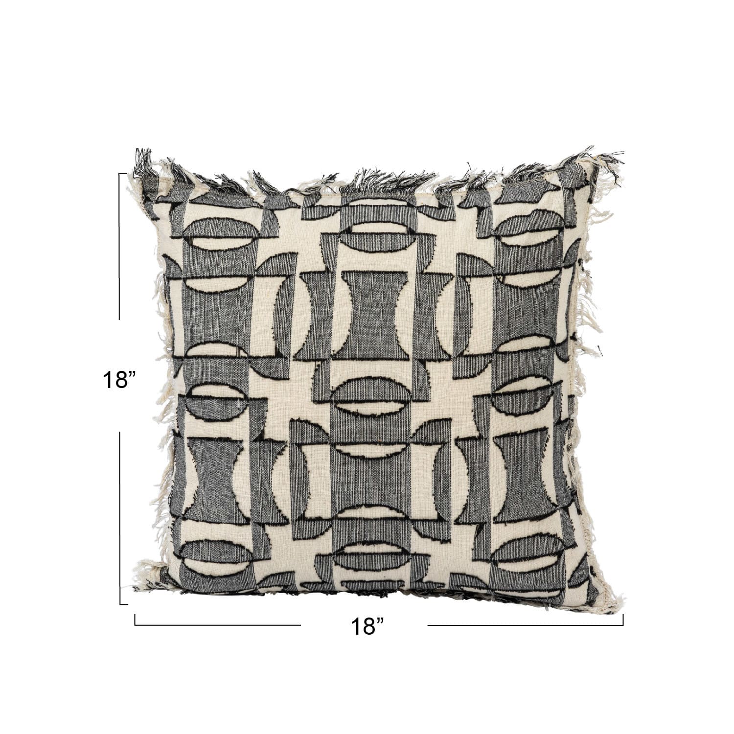 Hello Honey&#xAE; Multicolored Geometric Pattern Woven Cotton Pillow with Chambray Back &#x26; Fringe
