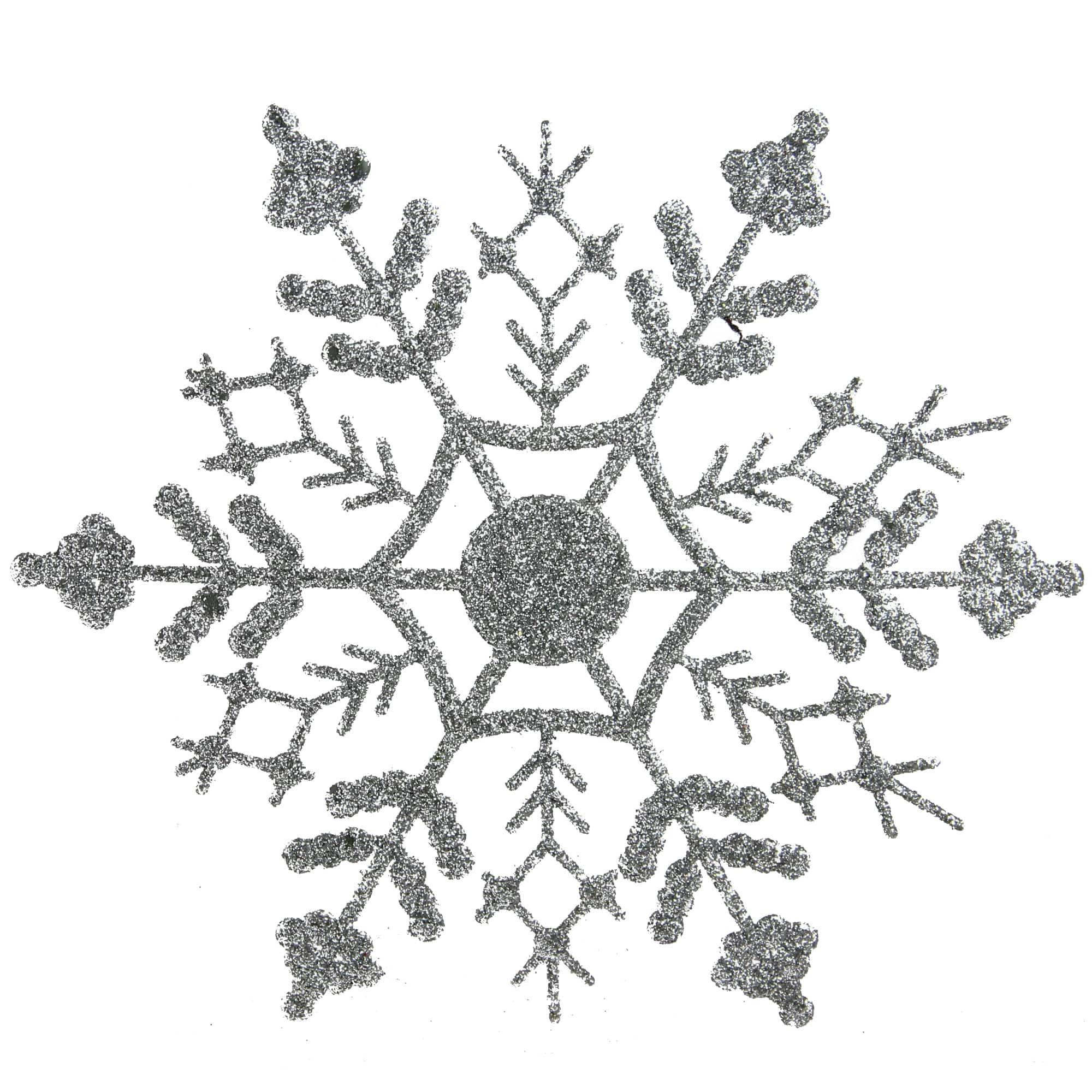 24ct. 4&#x22; Silver Splendor Glitter Snowflake Christmas Ornaments