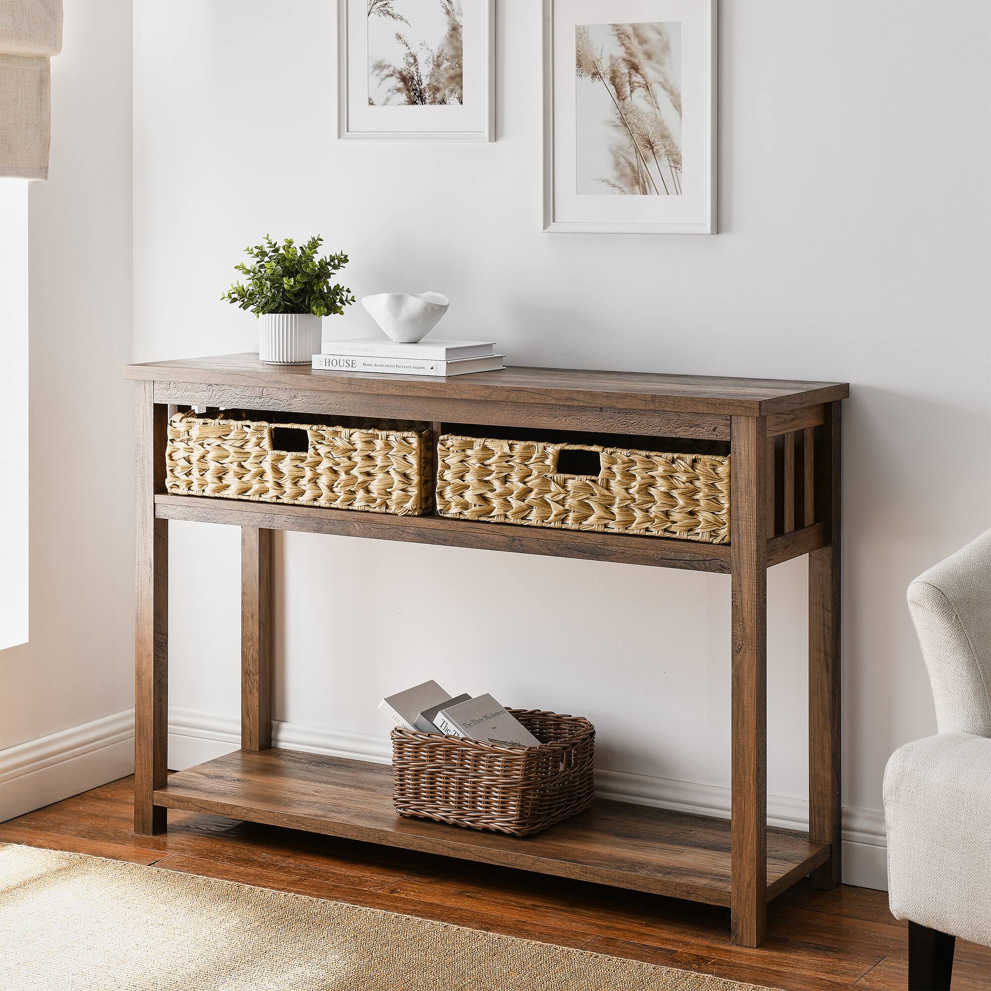Walker Edison Reclaimed Barnwood Mission Storage Entry Table