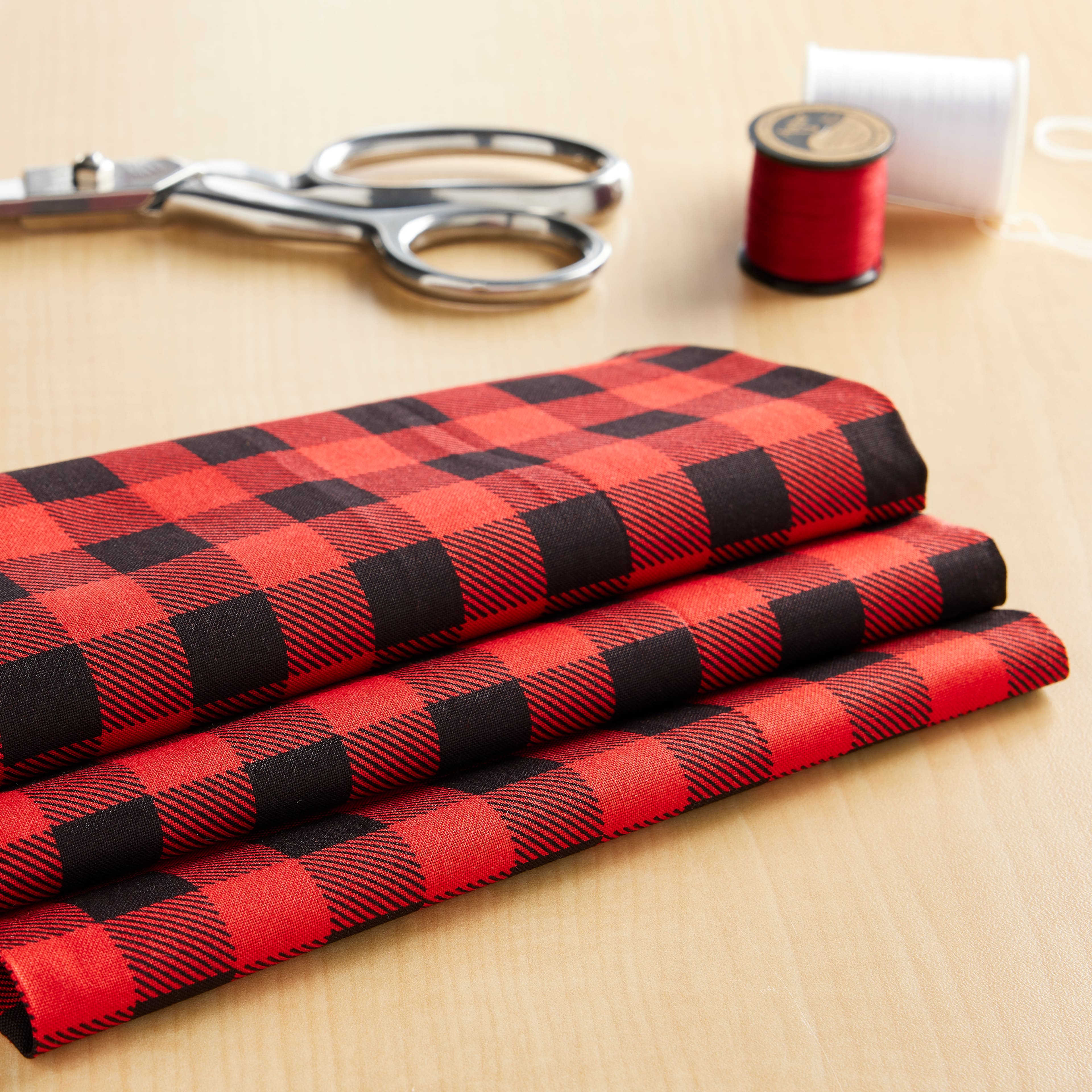 Buffalo Plaid Red and Black - Large Square Plaid Flannel 100% Cotton Fabric