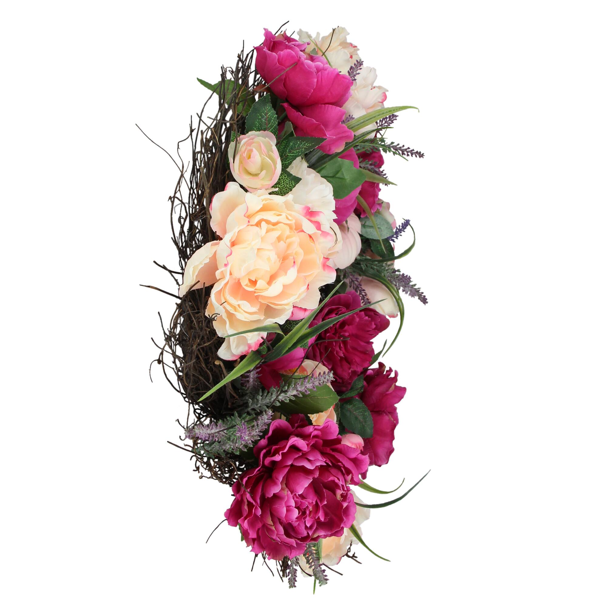22" Pink Peony & Twig Spring Floral Wreath