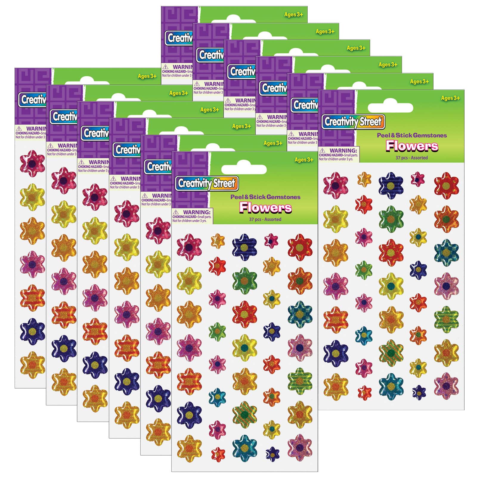 Purple, Green and Yellow Flower Glitter Sticker (Each)