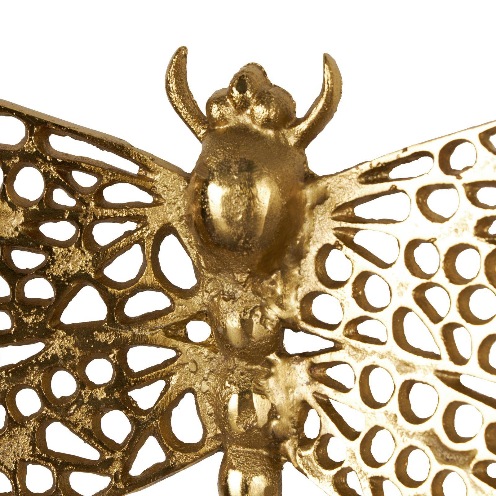 Gold Aluminum Dragonfly Wall Decor with Spotted Cutout Wings, Set of 3