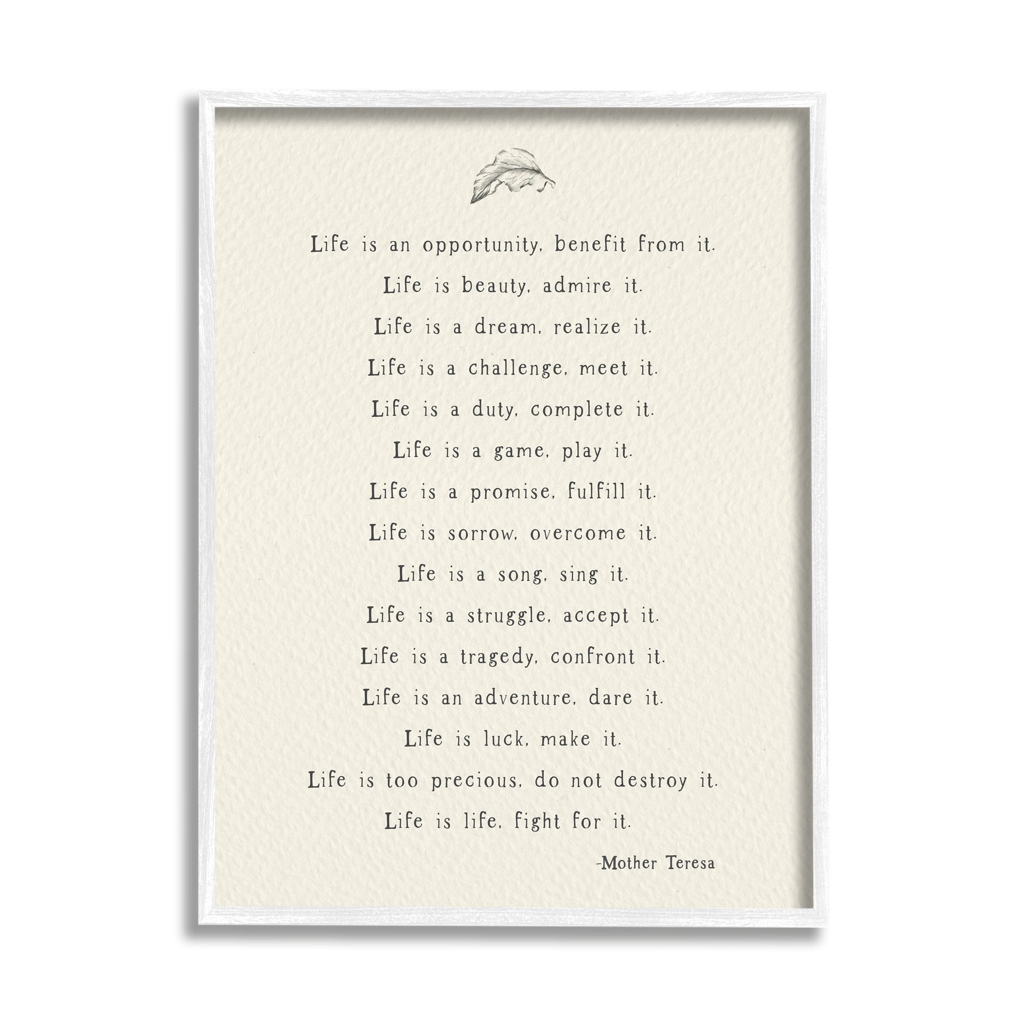 Stupell Industries Uplifting Inspirational Mother Theresa Life Quote Framed Giclee Art