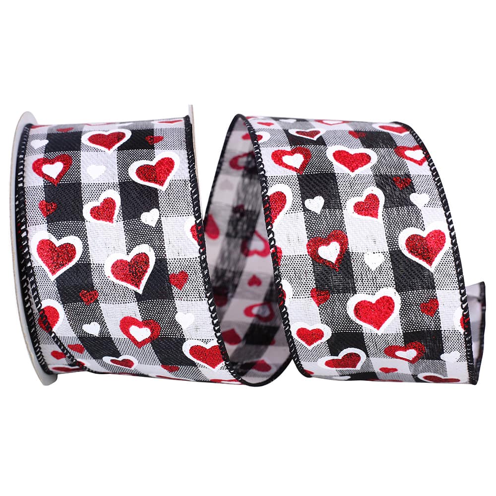 Reliant Glitter Wired Hearts Checkered Ribbon