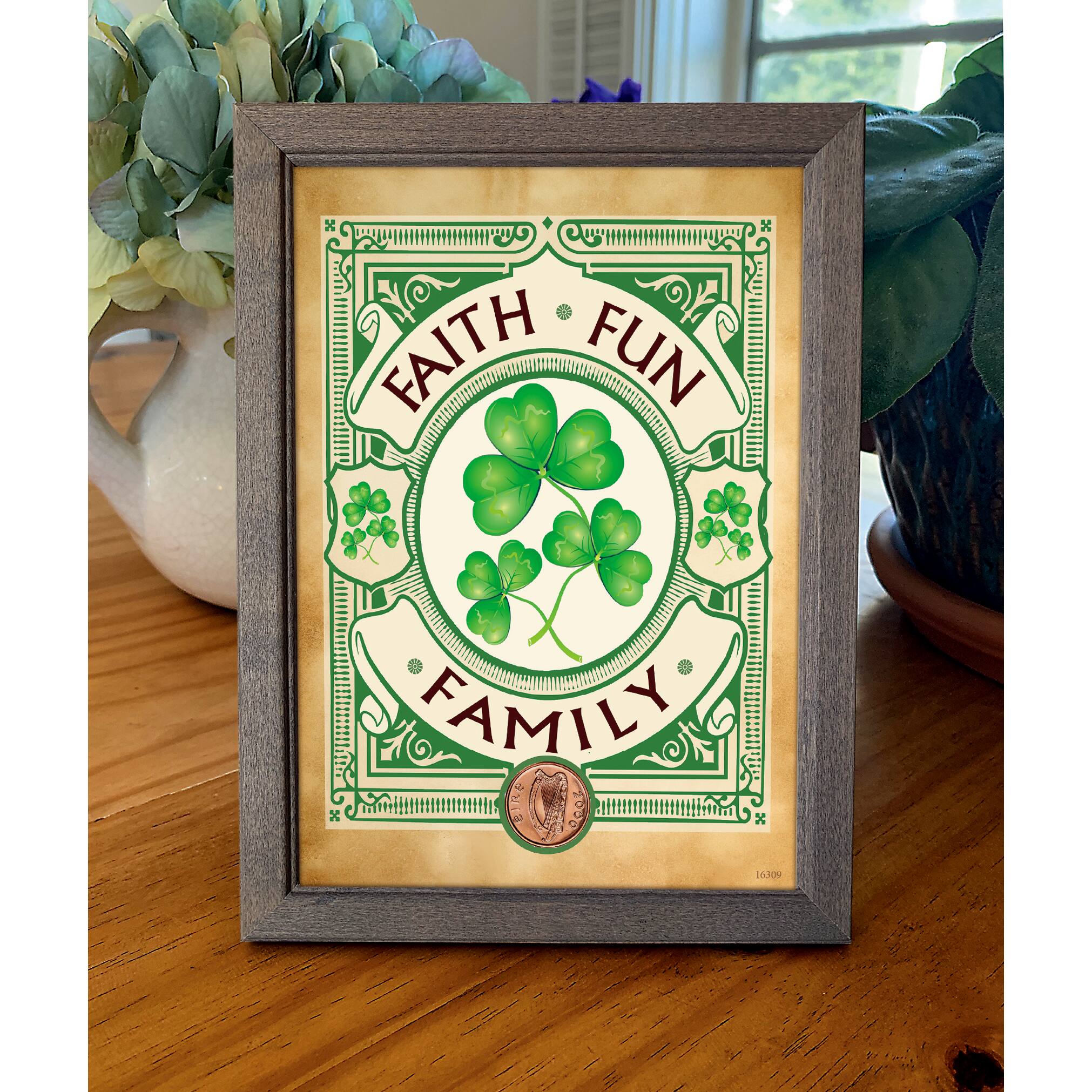 Irish- Faith, Fun, Family with Irish Penny Coin in 5&#x22; x 7&#x22; Frame