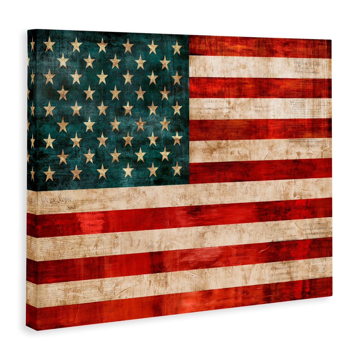 Stupell Industries US American Flag Rustic Pattern Canvas Wall Art