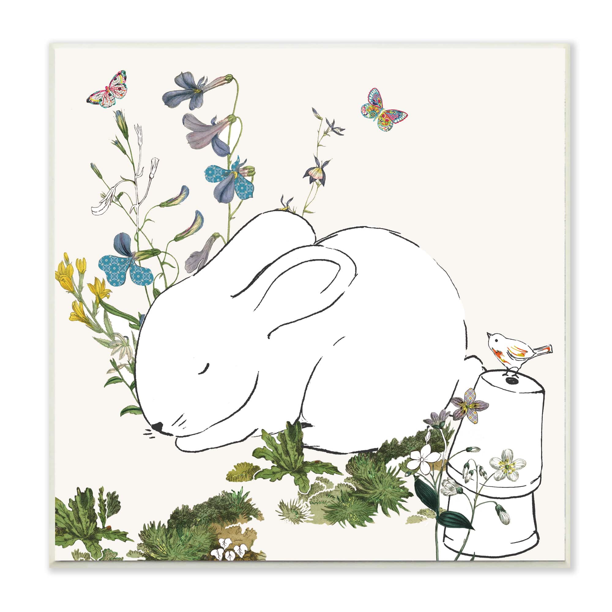 Stupell Industries Sleeping Bunny in Butterfly Garden Wall Plaque