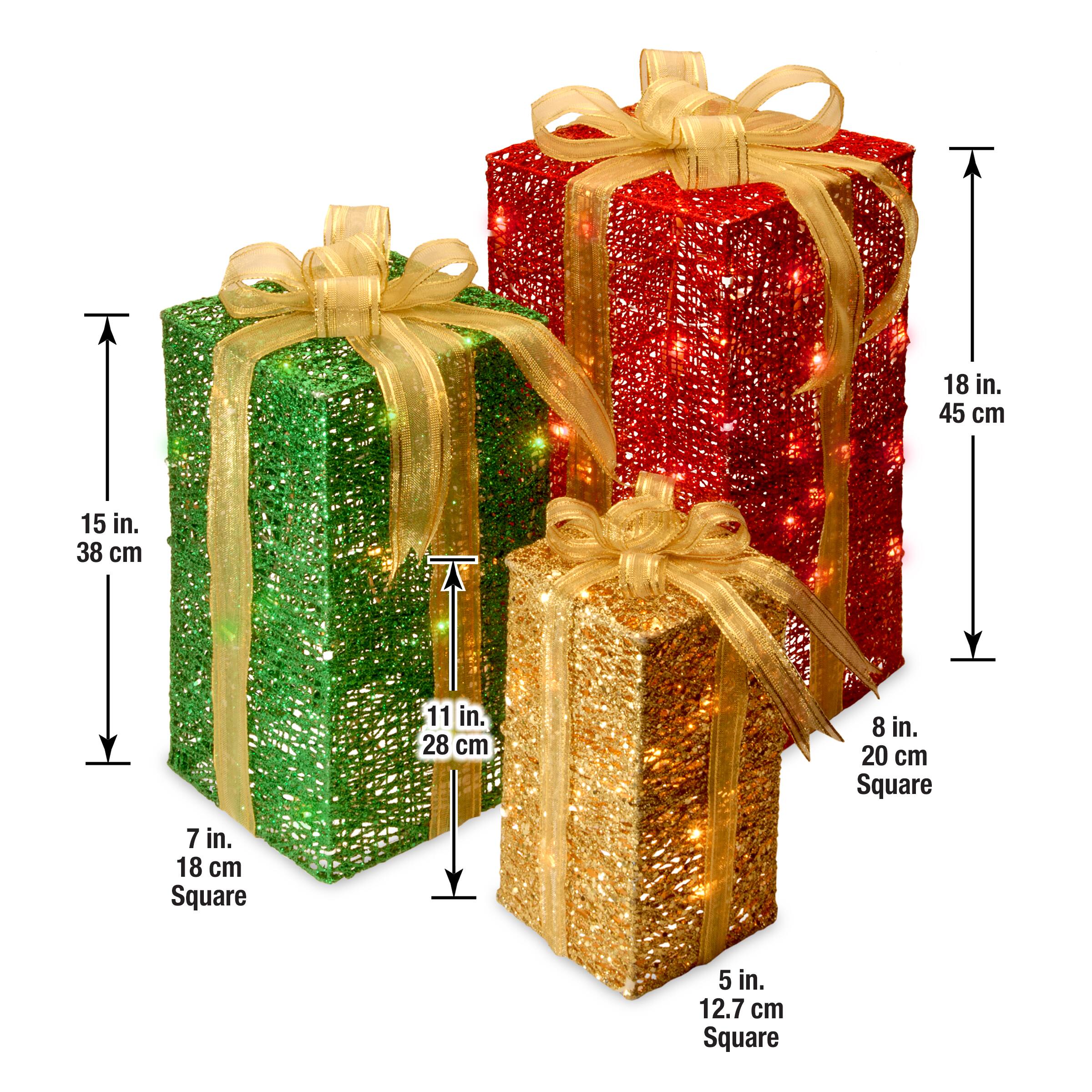 Set of 3 Sisal Gift Box, Clear Mini Lights