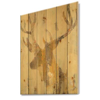 Designart - Golden Deer II - Modern Farmhouse Print on Natural Pine ...