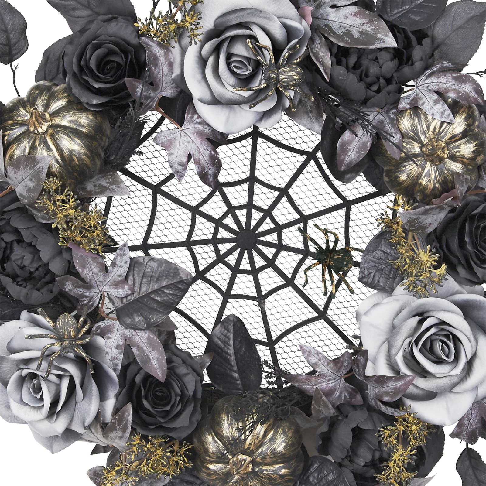 26&#x22; Silver &#x26; Black Spiderweb &#x26; Roses Wreath by Ashland&#xAE;