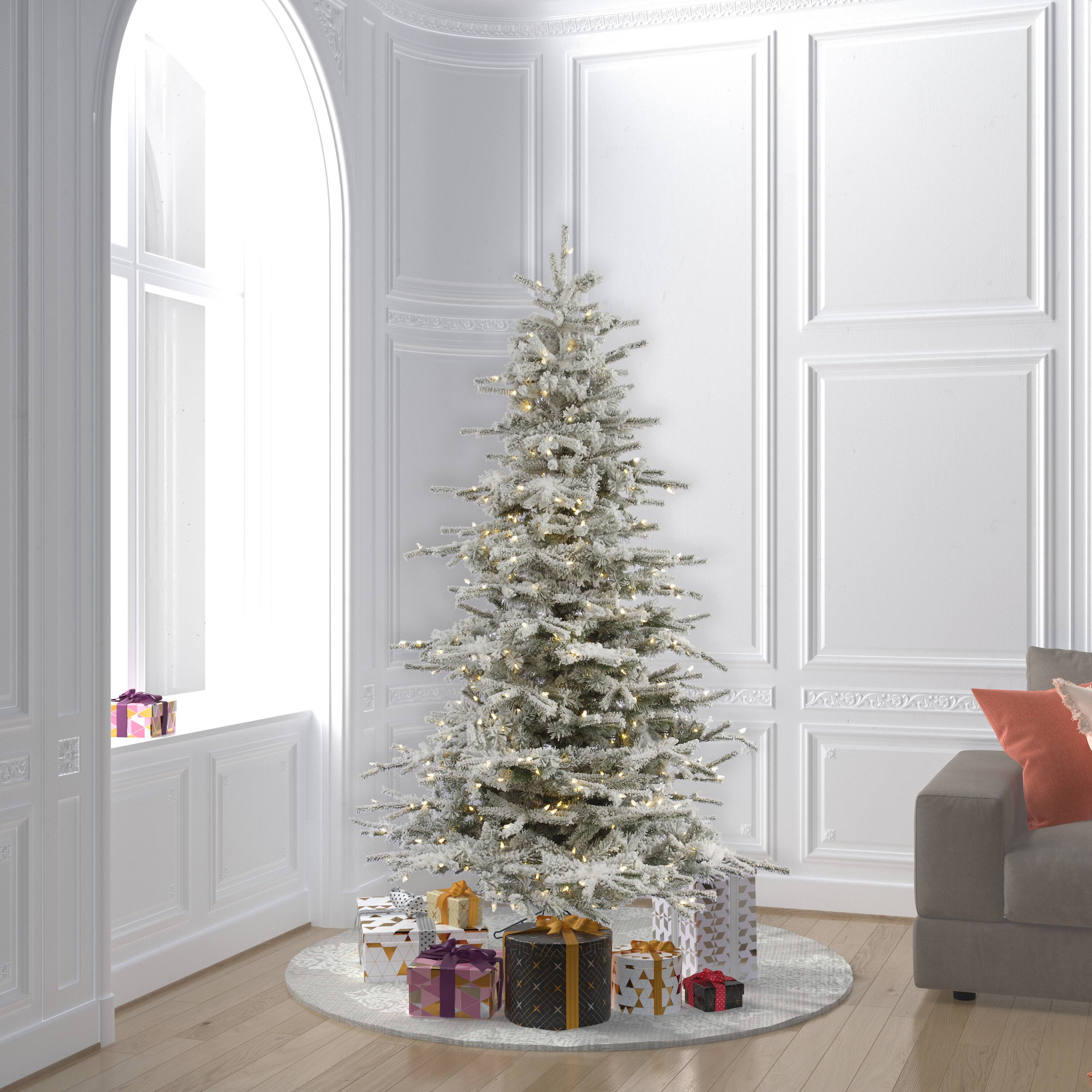 6.5ft. Pre-Lit Flocked Sierra Fir Artificial Christmas Tree, Pure White Dura-Lit® LED Lights