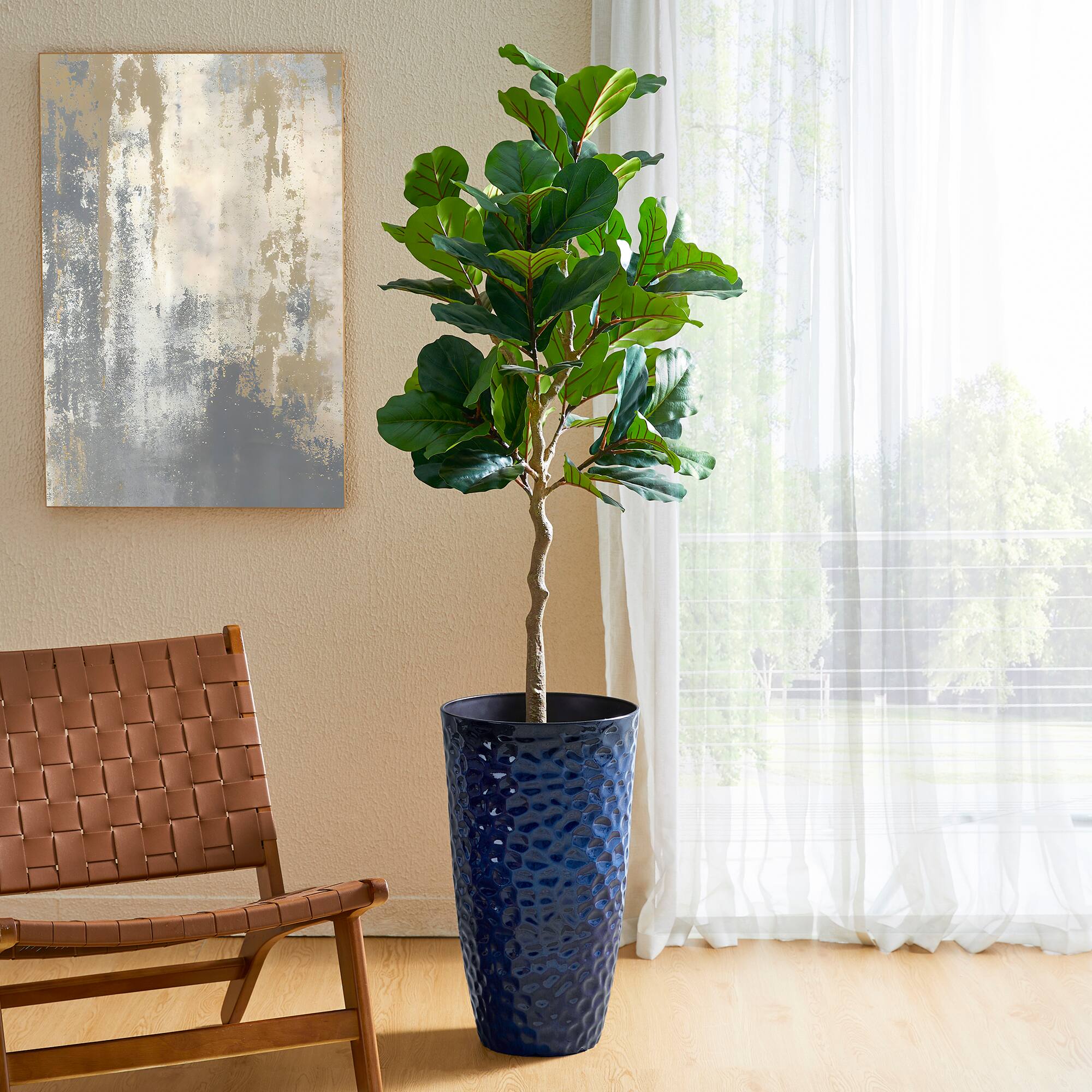 Glitzhome® 23.75" Eco-Friendly Honeycomb Textured Cobalt Blue Tall Plastic Planters, 2ct.