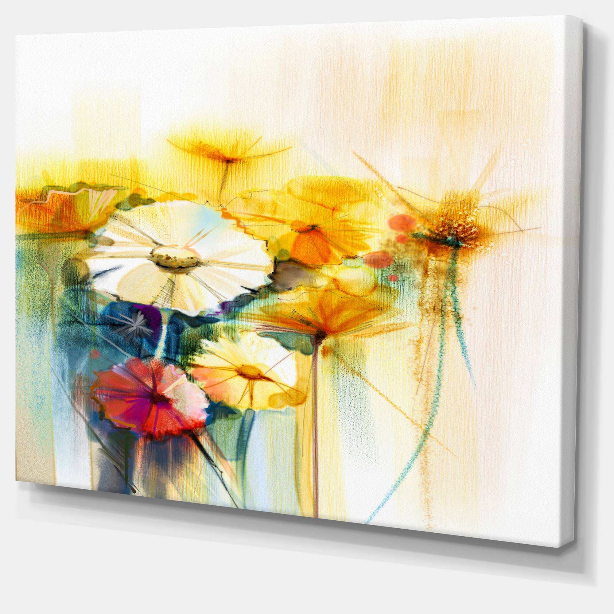 Designart - Bunch of White Yellow Flowers - Large Floral Canvas Art Print