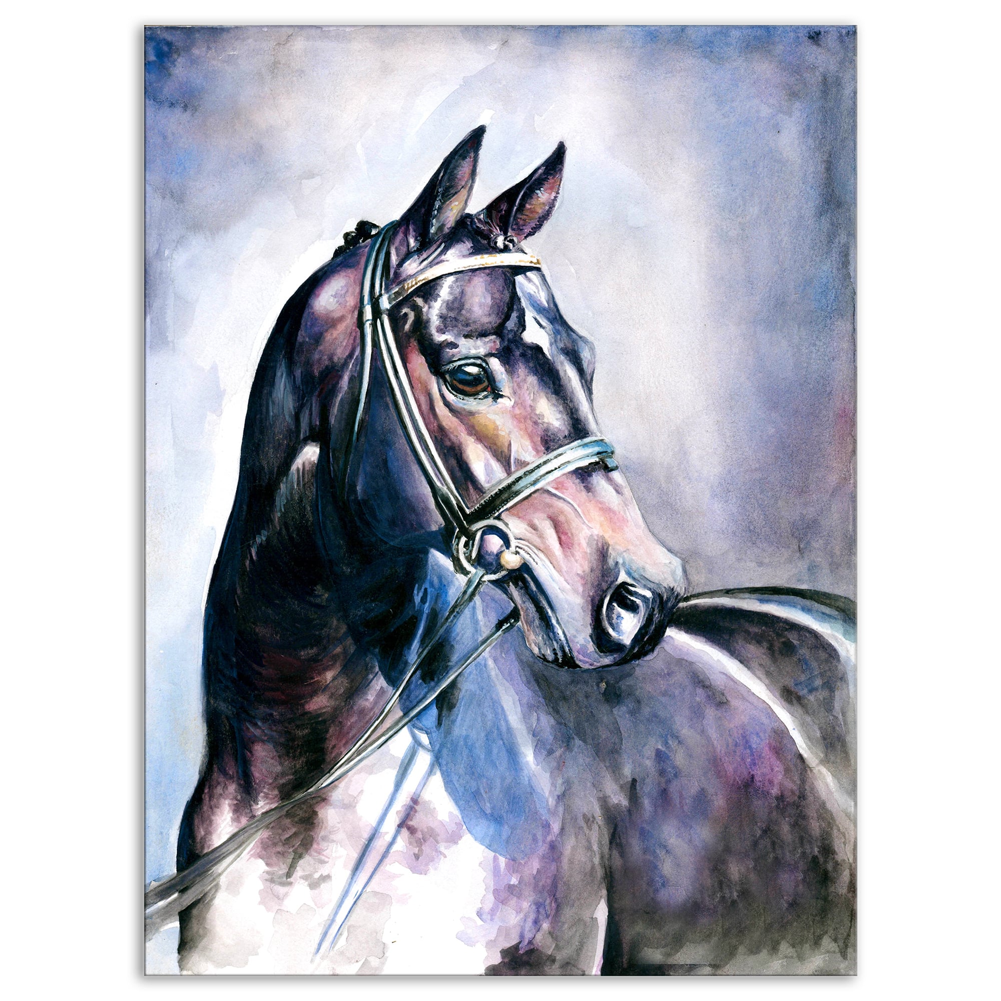 Designart - Black Horse with Bridle - Abstract Canvas Art Print