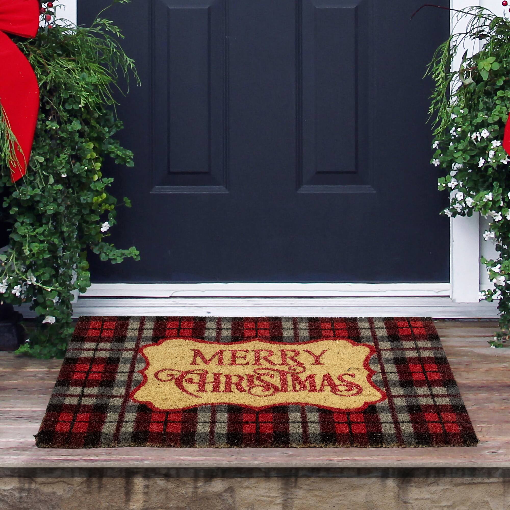 Red & Black Plaid "Merry Christmas" Rectangular Doormat
