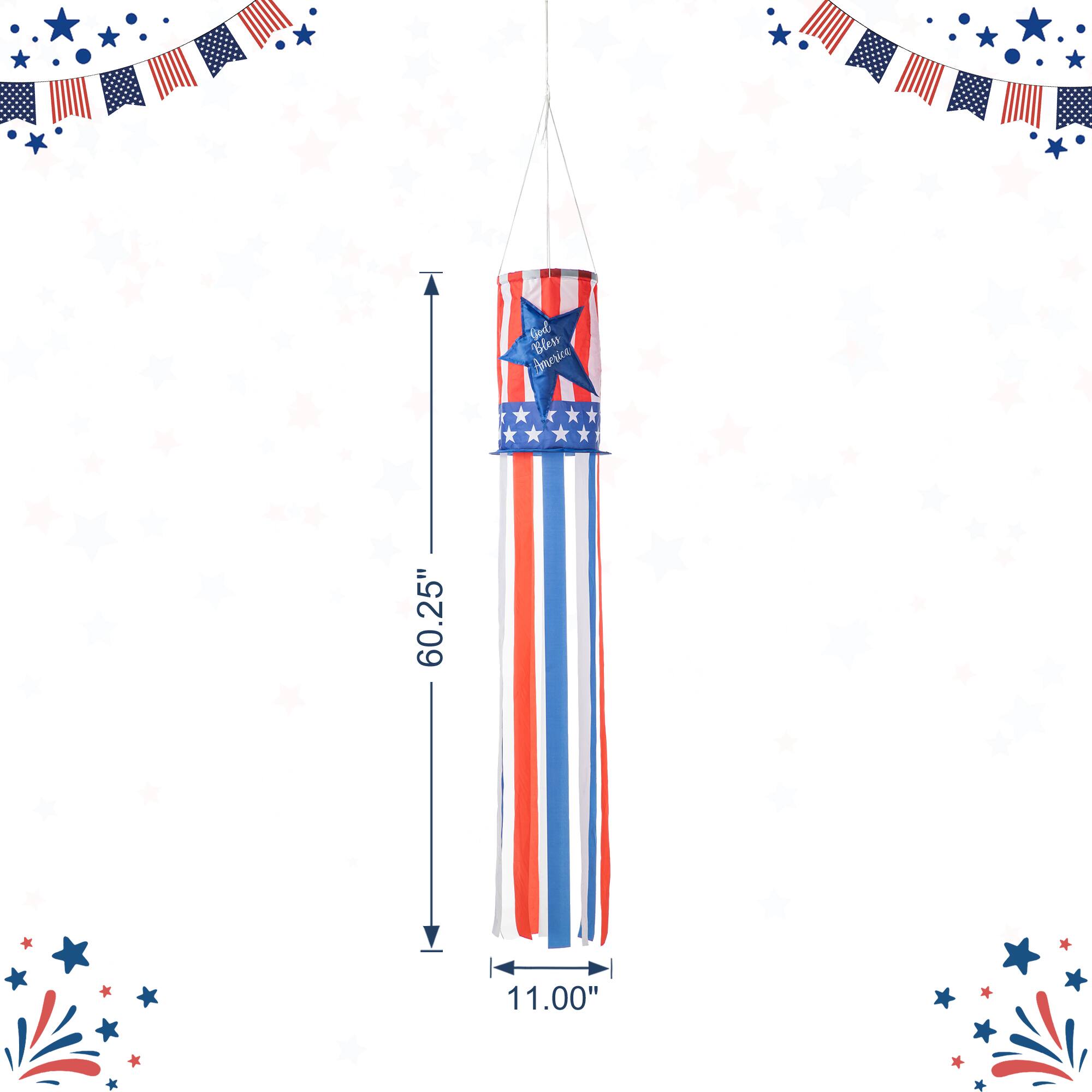 Glitzhome® 60" Patriotic Stars & Stripes Windsock